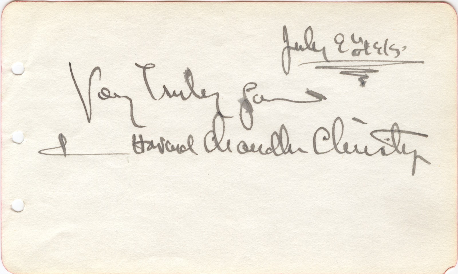 Collier's Artist Howard Chandler Christy Signed 3x5 Autograph Page VTG Un Cut