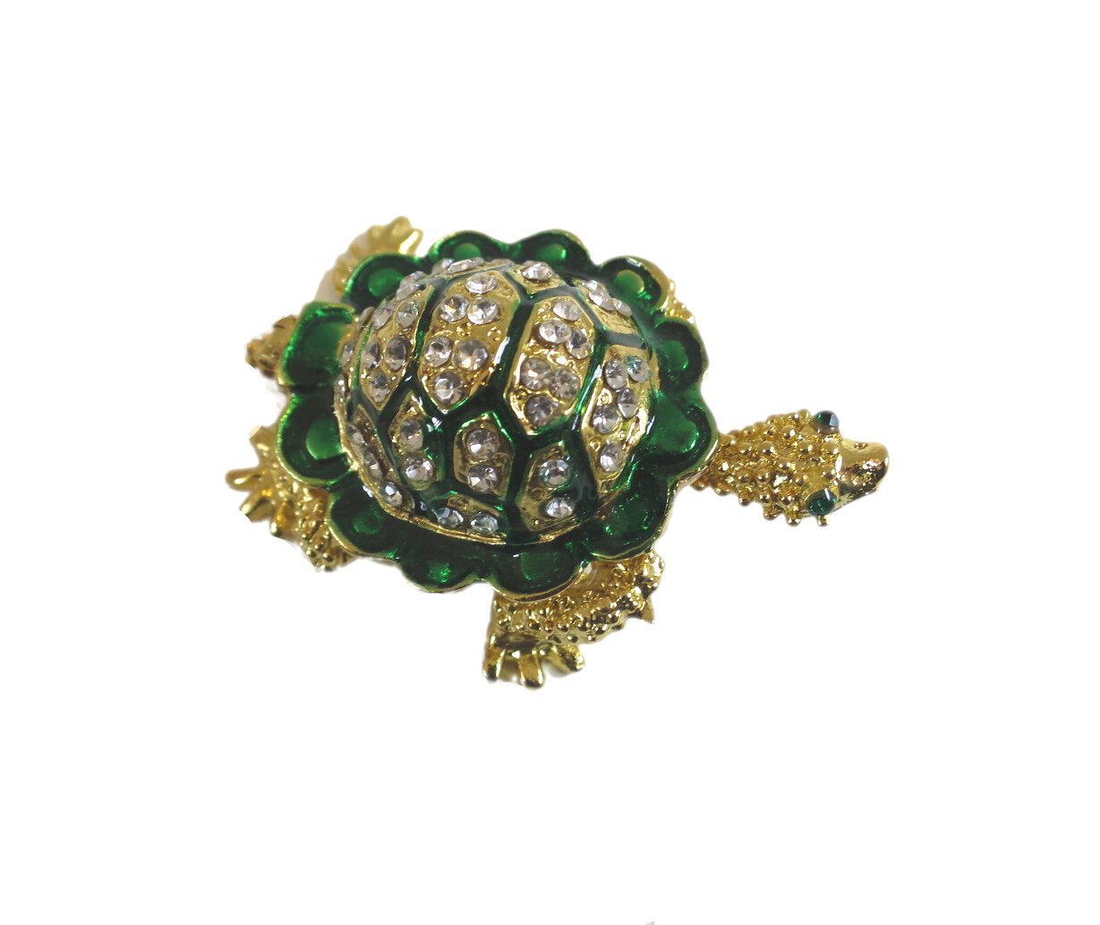 Bejeweled Tiny Little Turtle Hinged Metal Enameled Crystal Trinket box