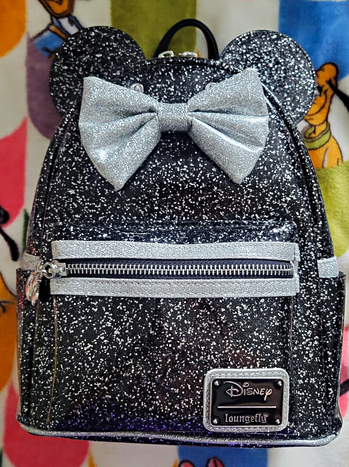 ~⭐️Loungefly Disney Mickey & Minnie Black Silver Glitter Mini Backpack⭐️~