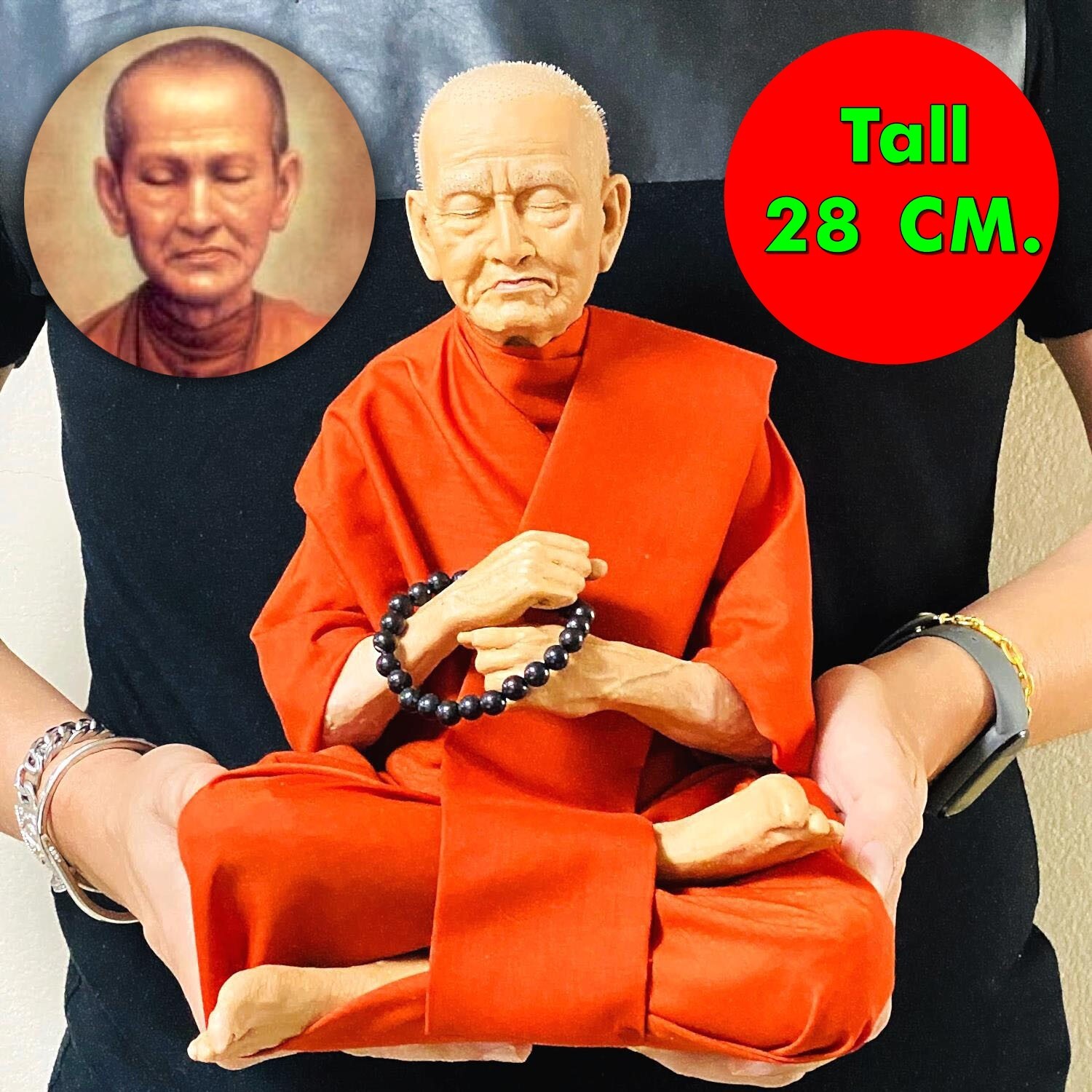 Lifelike Wax Art Monk Statue Praying 28cm Somdej Toh Watrakang Thai Amulet 17348