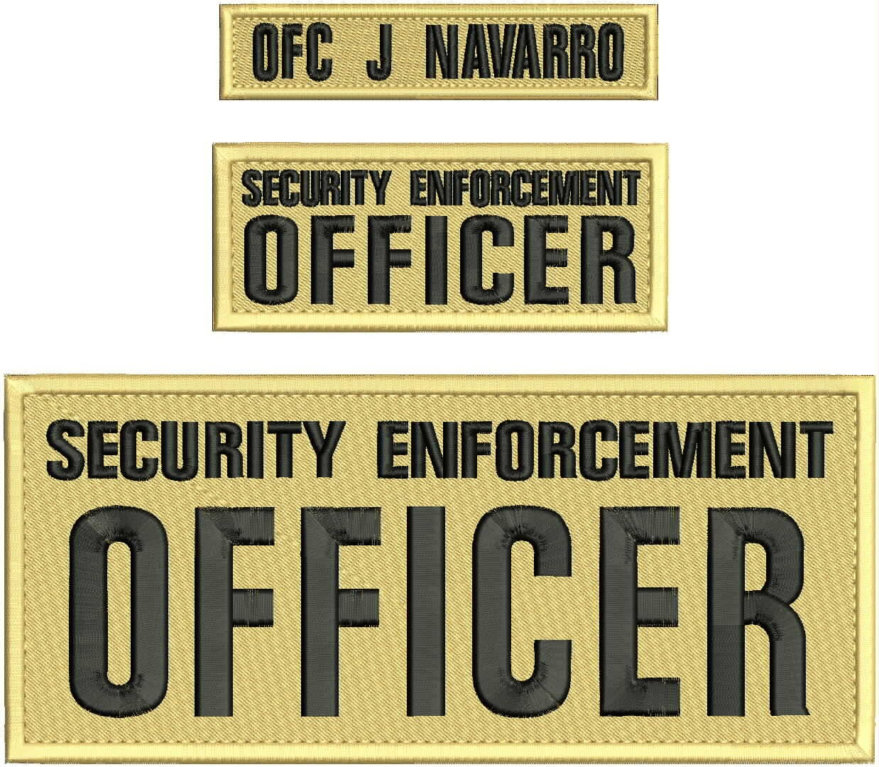 SECURITY ENFORCEMENT OFFICER EMB PATCH 4x10 1x5 2x5 HOOK ON BACK BLACK on tan