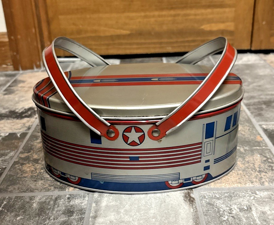 Vintage 1930s Tin Futuristic Train Litho Art Decoware Zephyr Oval Tin Lunch Box