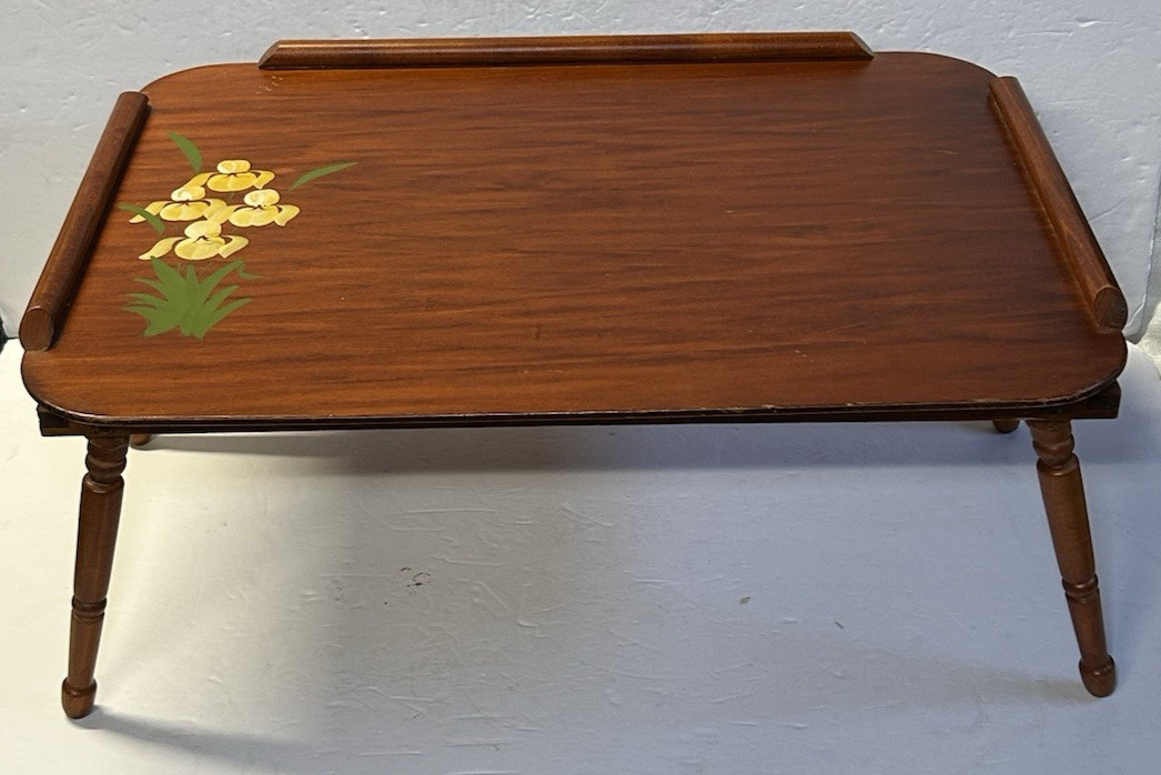 Vtg 1940's The Golden Rule Folding Lap Table General Wood Products Yellow Flower
