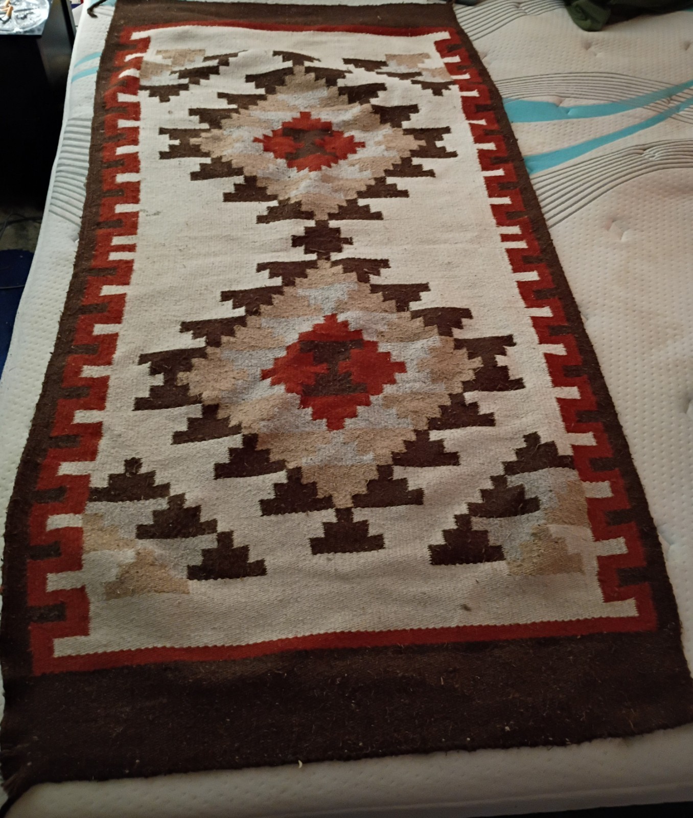 Vintage Zapotec Hand Made Wool Rug Circa 1970's Southwest Navajo Style