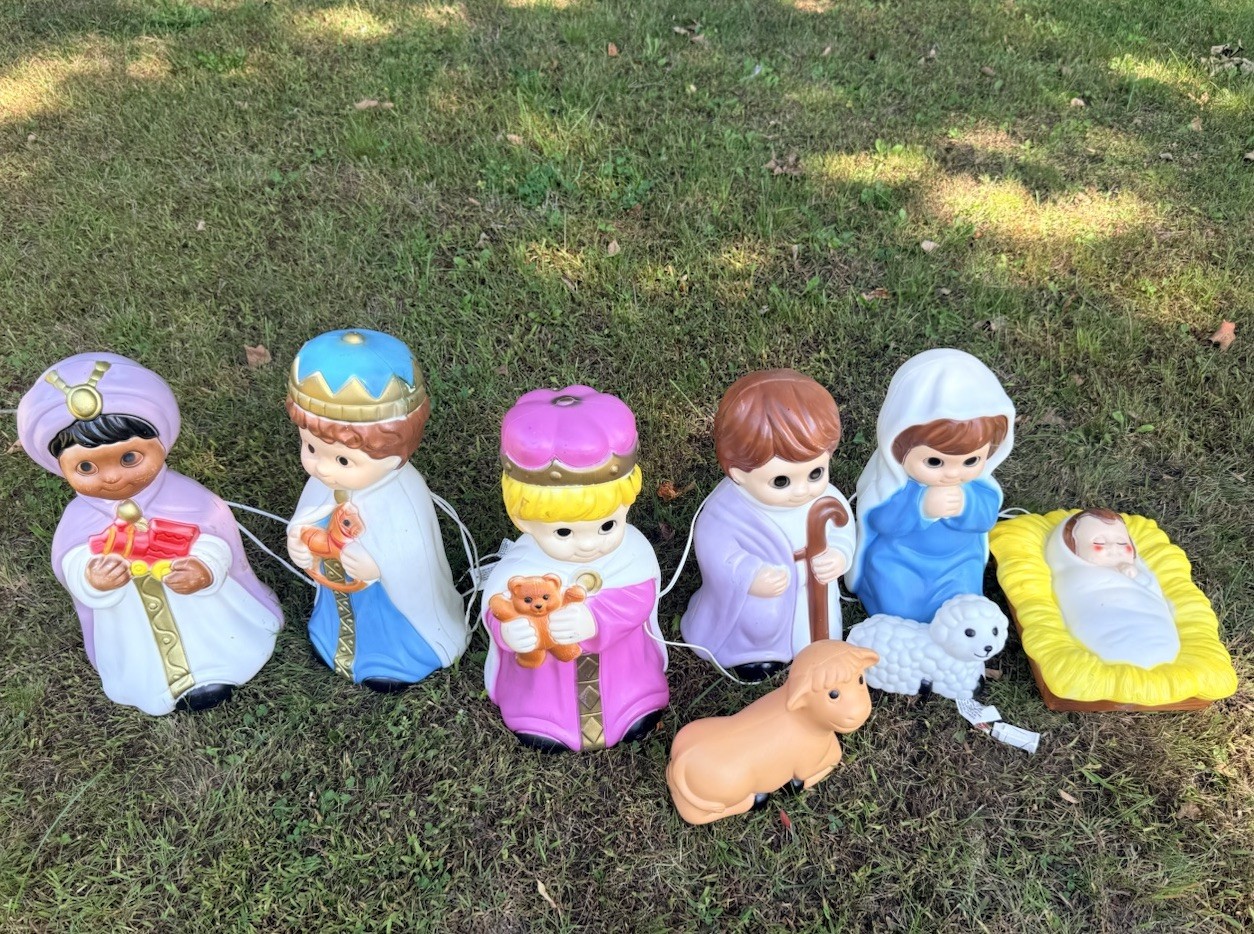 Vintage General Foam Plastics Christmas Nativity Scene Blow Mold Set 8 Piece