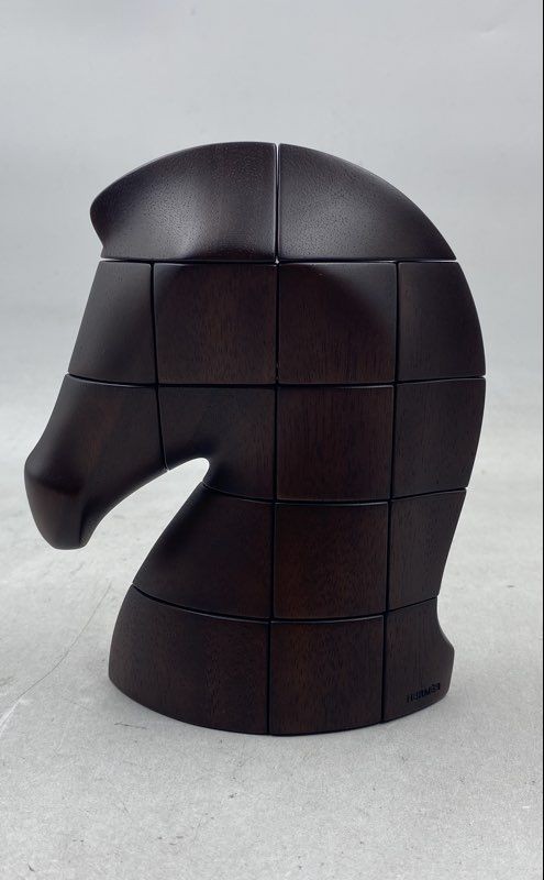 Hermes Samarcande Wooden Horse Head Paperweight Sculpture With Box 7 Inch