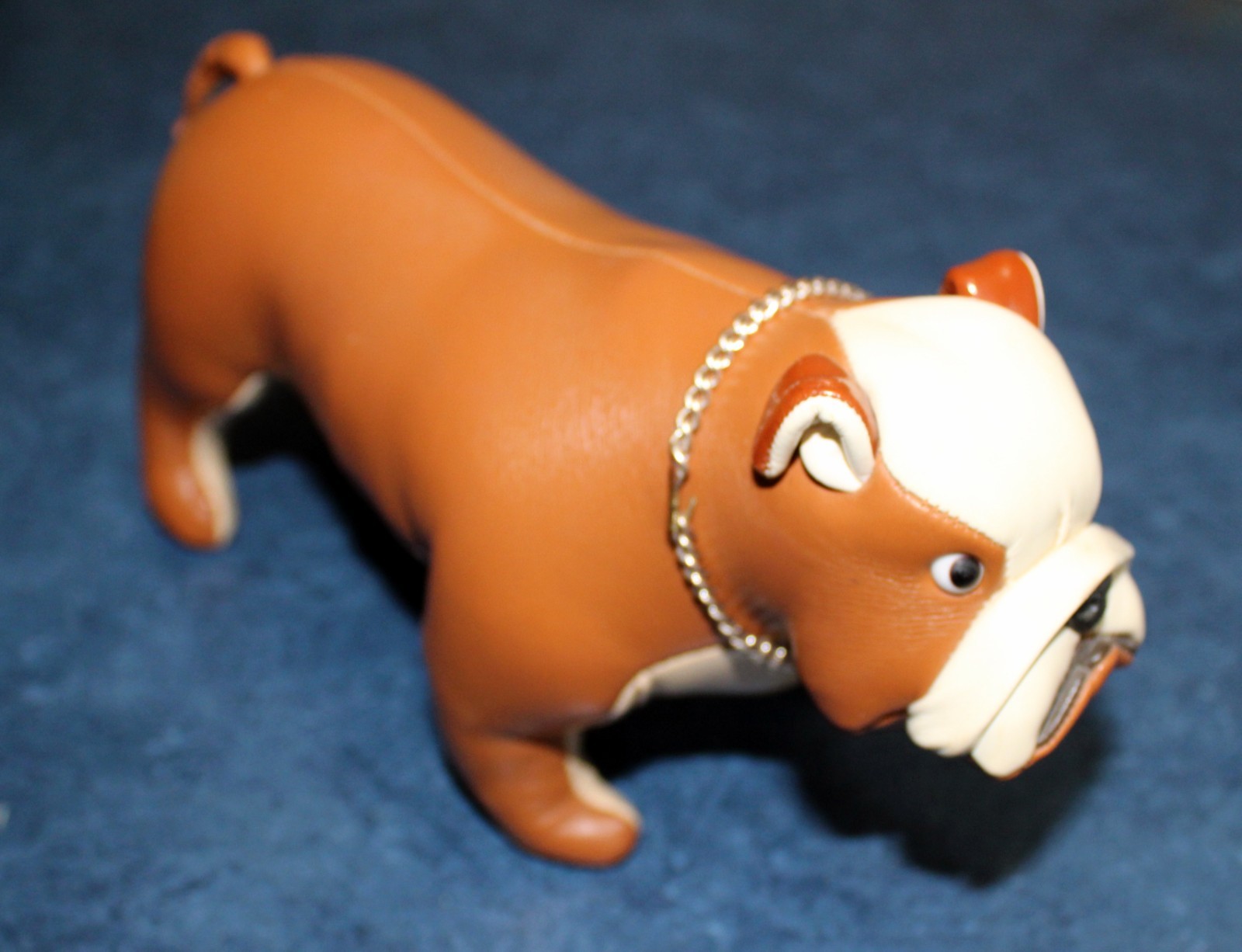 Vintage 1960\'s MCM Tomi Leather Bulldog Figure w/Chain - Excellent Condition