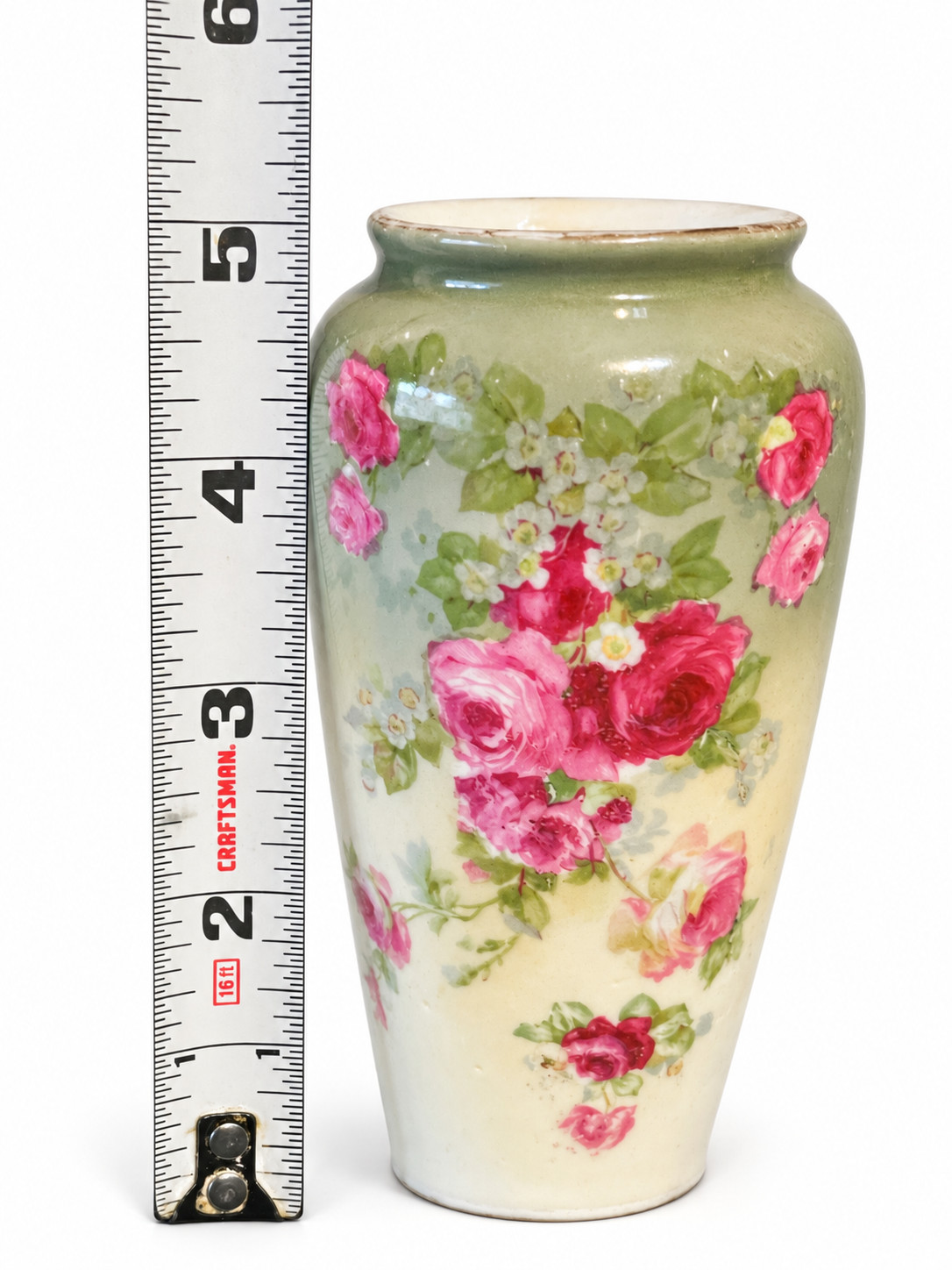 Antique Royal Vienna Style Beehive Mark Floral Porcelain Vase Pink Roses 5.5