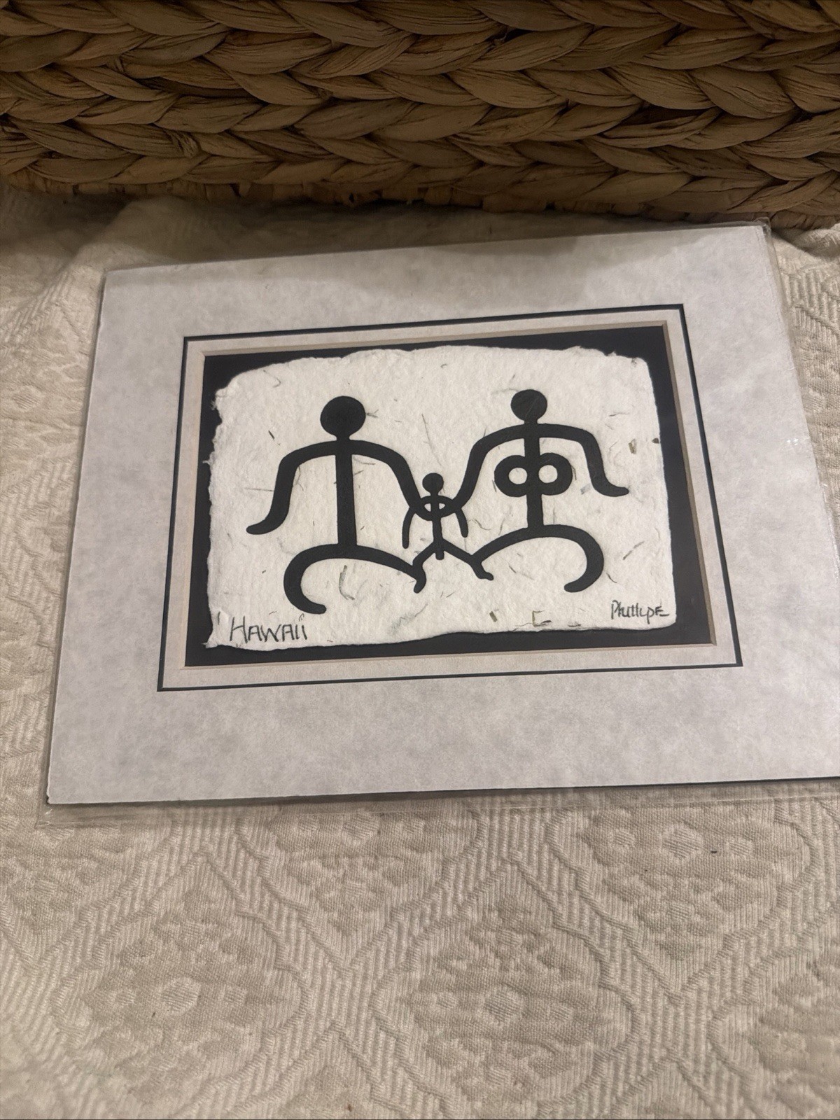 Ohana Family Signed PHILLIPE Miller HAWAII Wall Art on Hand Made Paper