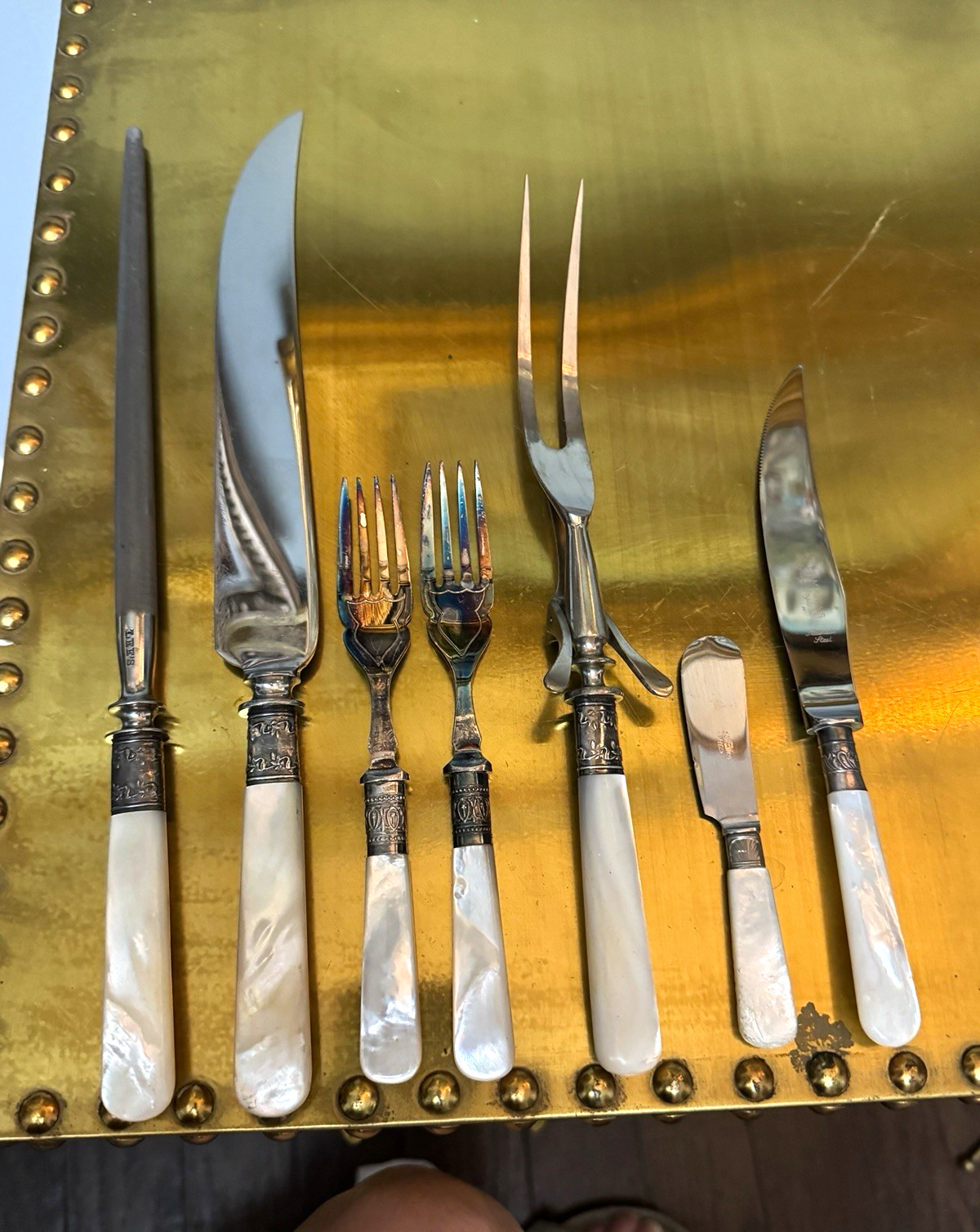 Antique Mother of Pearl Cutlery & Carving Set Pieces (7 Items)