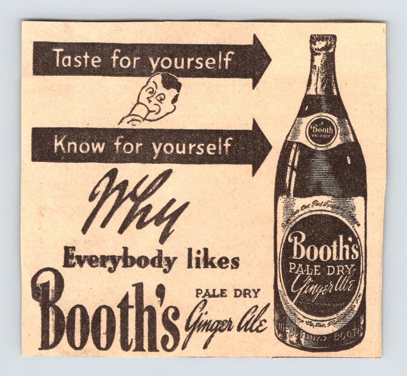 1946 BOOTH'S PALE DRY GINGER ALE SODA Vintage 3.5
