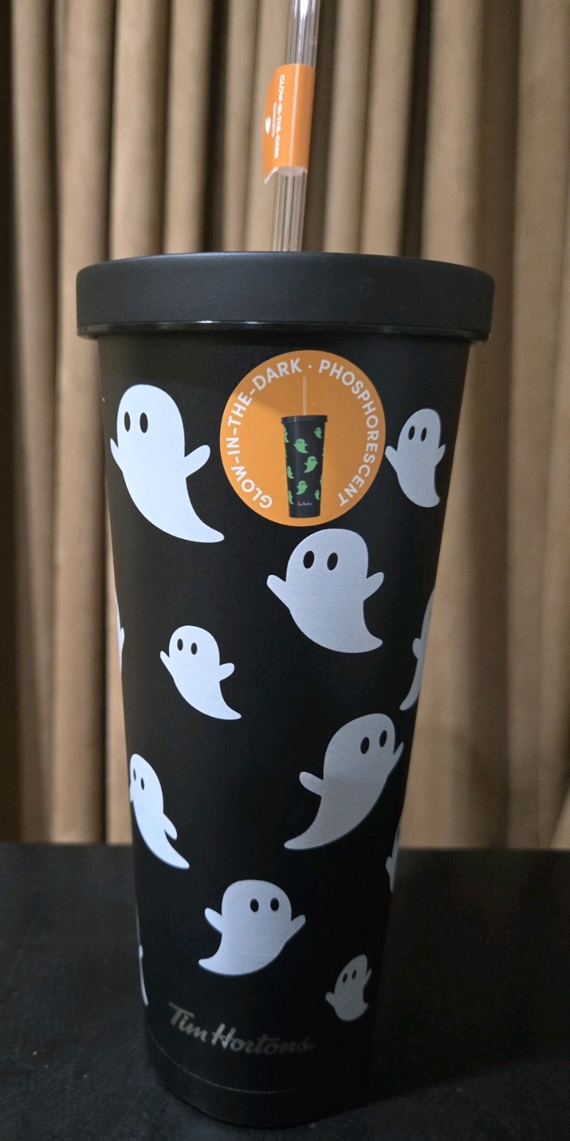 Tim Horton\'s 2025 HALLOWEEN Glow in the Dark  Ghosts 24 oz SS Tumbler NWT
