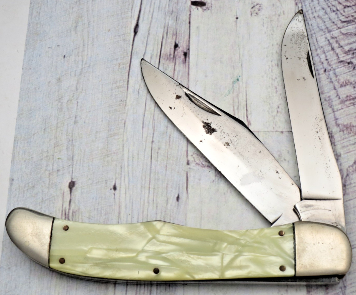 Antique Unmarked Schrade/Ulster Folding Hunter Knife Cracked Ice Handles Unused