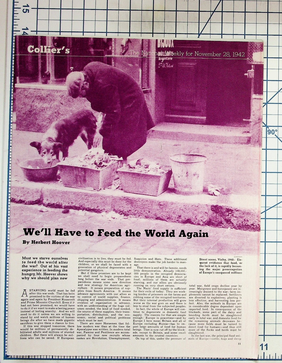 1942 Collier\'s Magazine Page Herbert Hoover Feed World Again WWII Ephemera