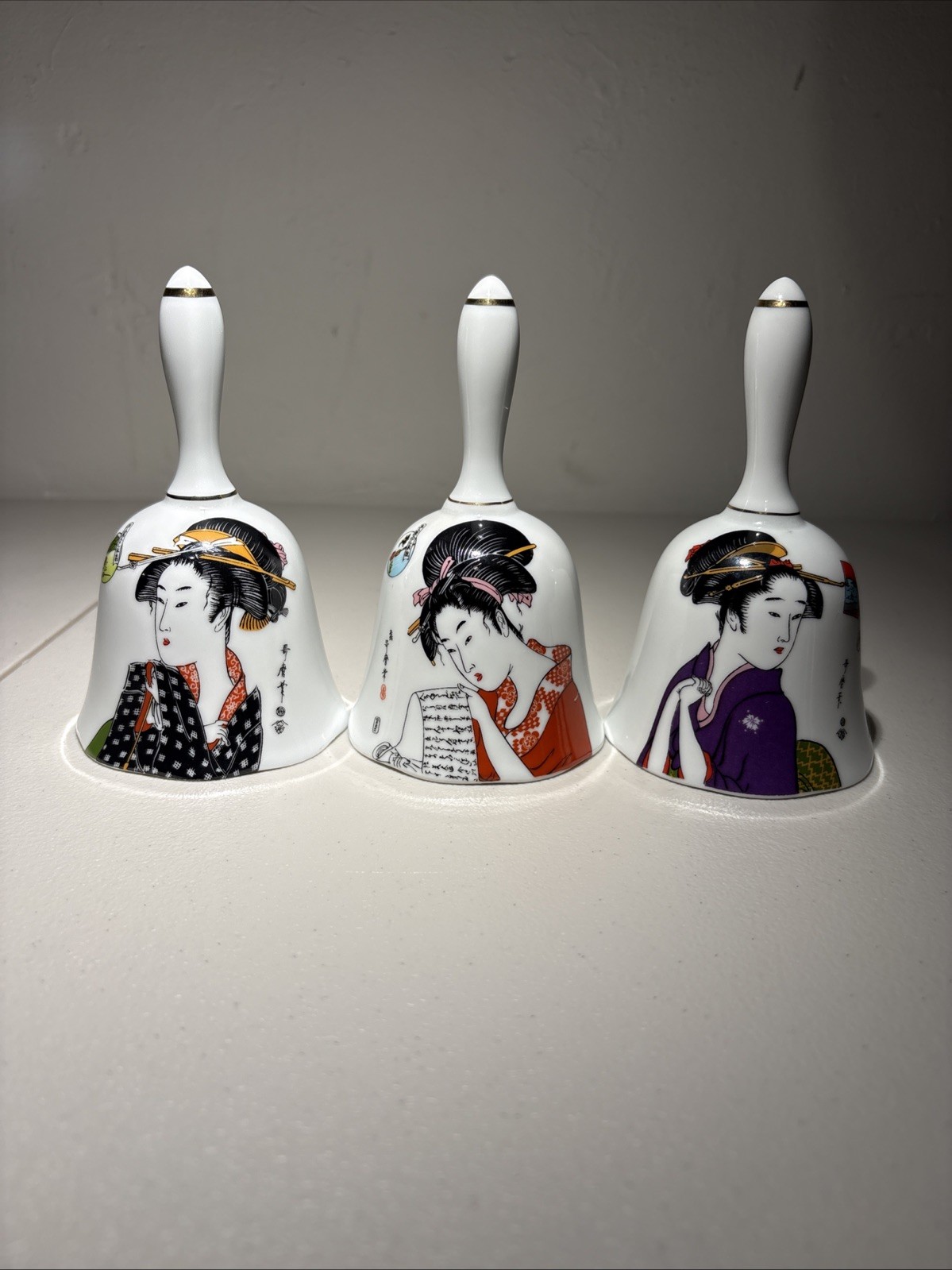 Vintage Porcelain Bell Japanese Set Traditional Geisha 5.5”