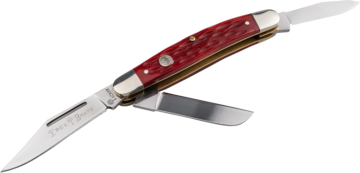 Boker TS 2.0 Medium Stockman Pocket Knife, Red Bone Scales, 3.5\