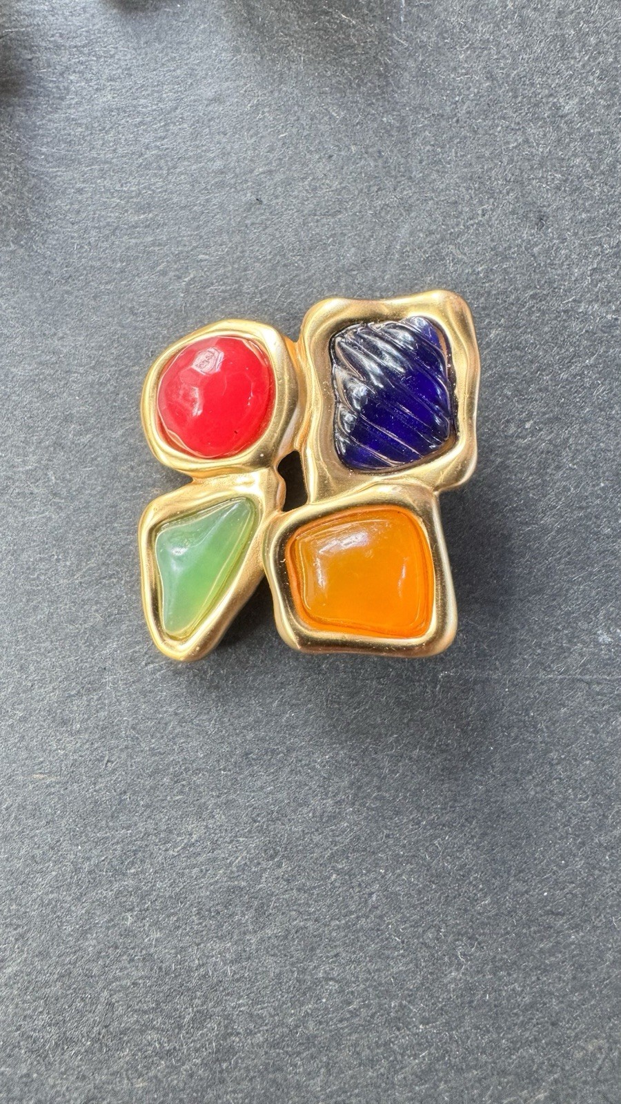 VTG Rare Jelly Lucite Gripoix Multi Color Metal Gold Tone Buttons Set Of 6