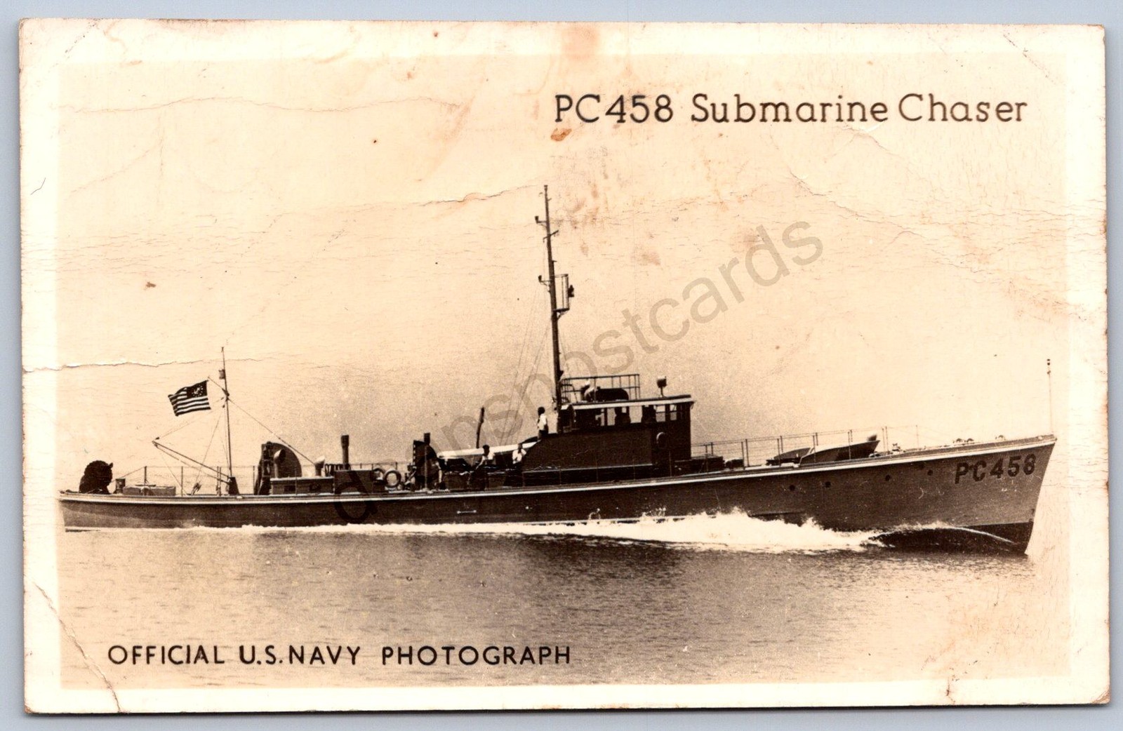 K36/ Ship RPPC Postcard c1940s Submarine Chaser PC458 U.S. Navy 273