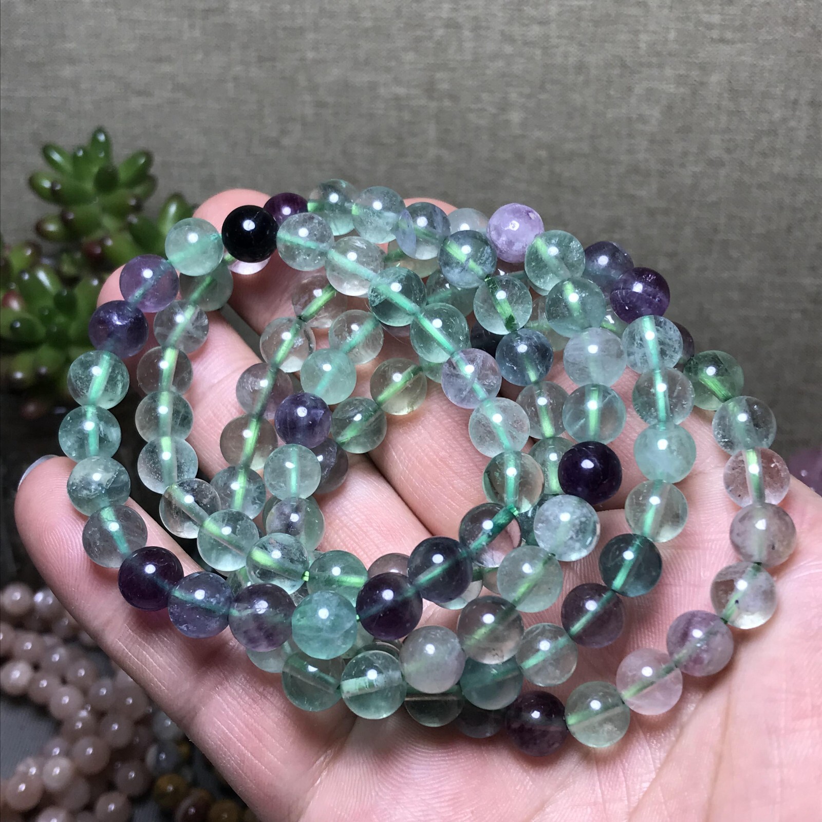 5Pcs Wholesal Natural Polish Green Fluorite crystal  bracelets ball 8mm