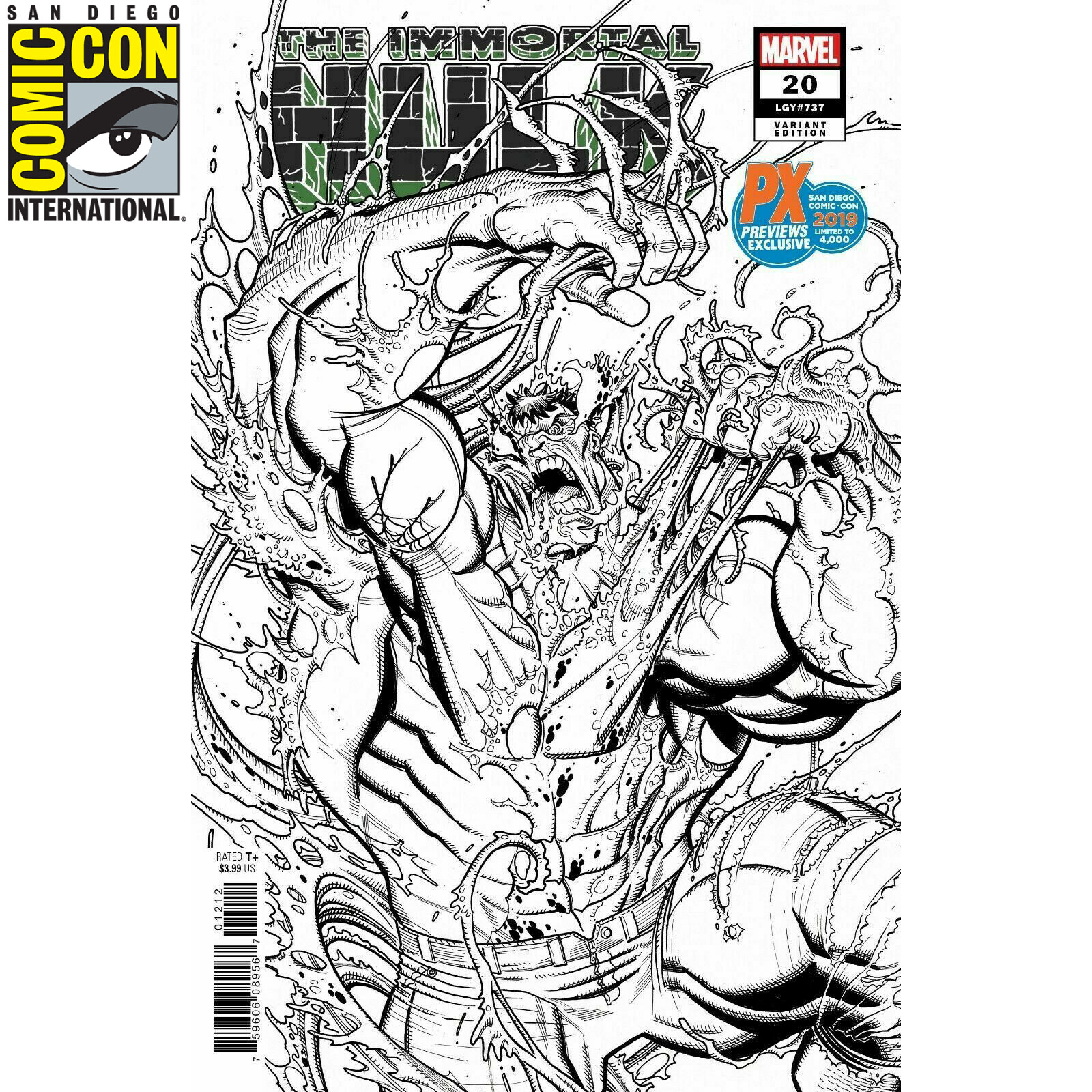 SDCC 2019 Comic Con Marvel Immortal Hulk #20 B&W Variant Cover LE 4000