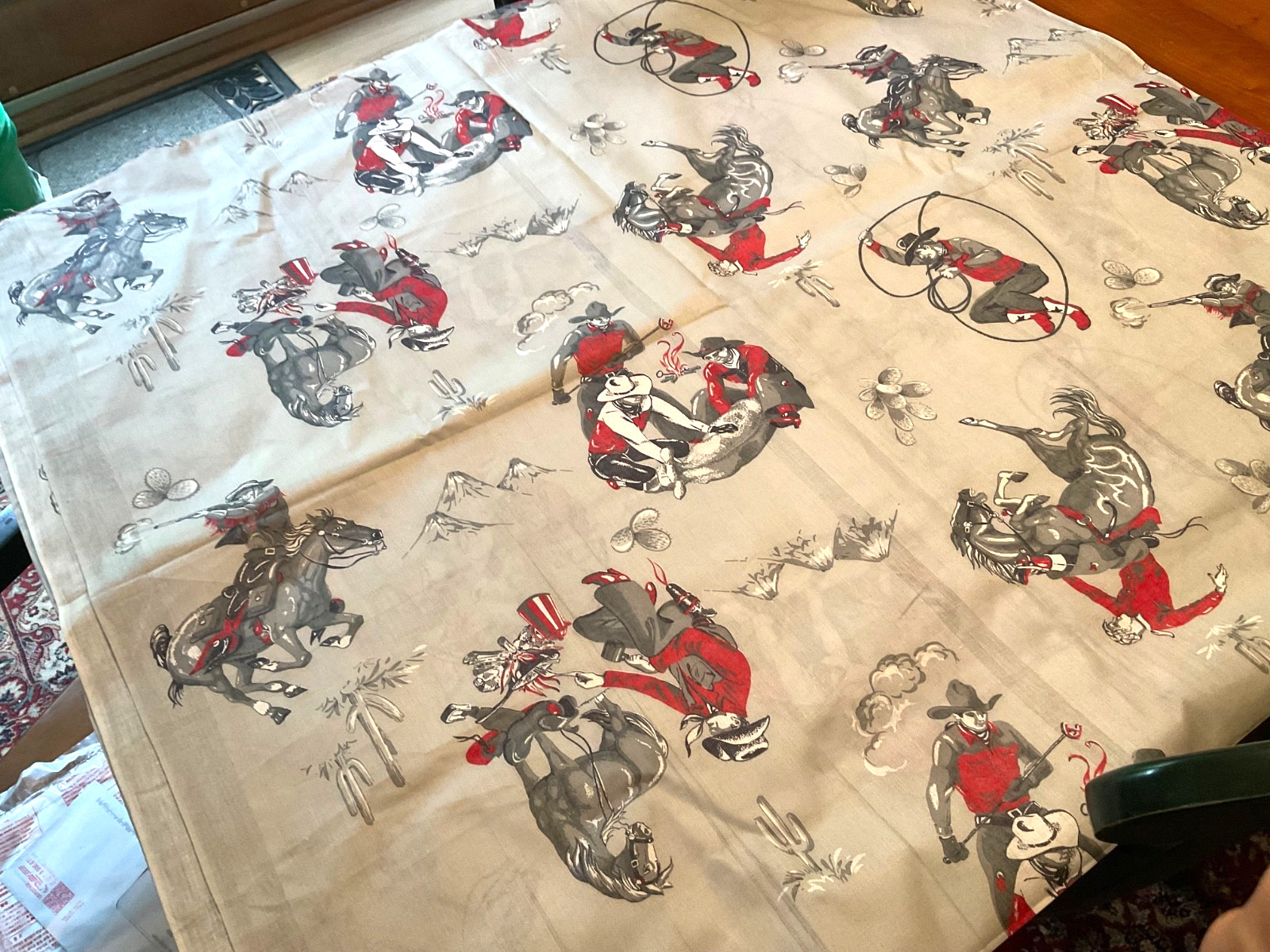 VTG 50-60\'s Western Cowboy Ranch Cattle Horse Cotton Fabric 38\