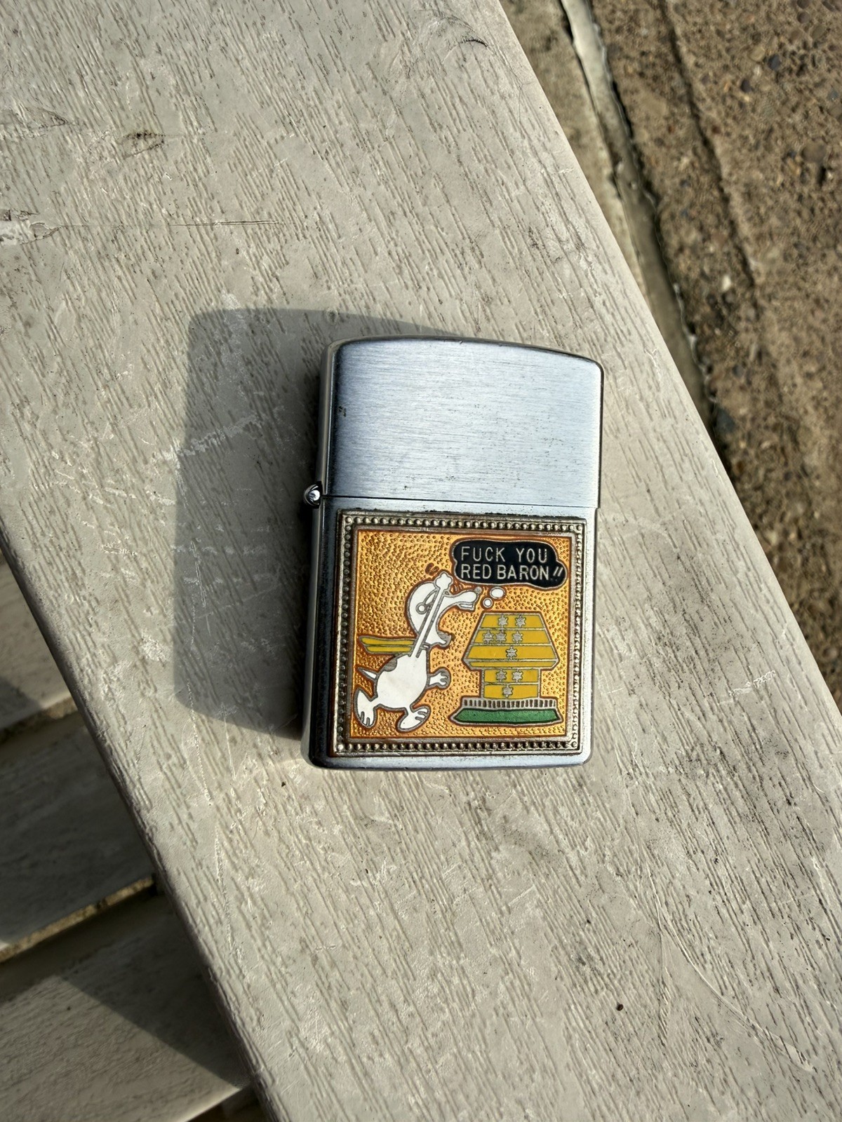 Rare Vintage Vietnam Era Metal Lighter Snoopy Cursing F$#k You Red Barron