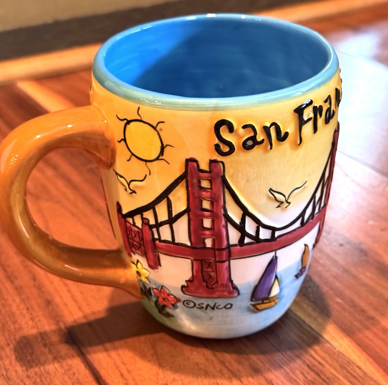 Vintage SNCO San Francisco 3D Souvenir Coffee Mug Hand Painted Golden Gate