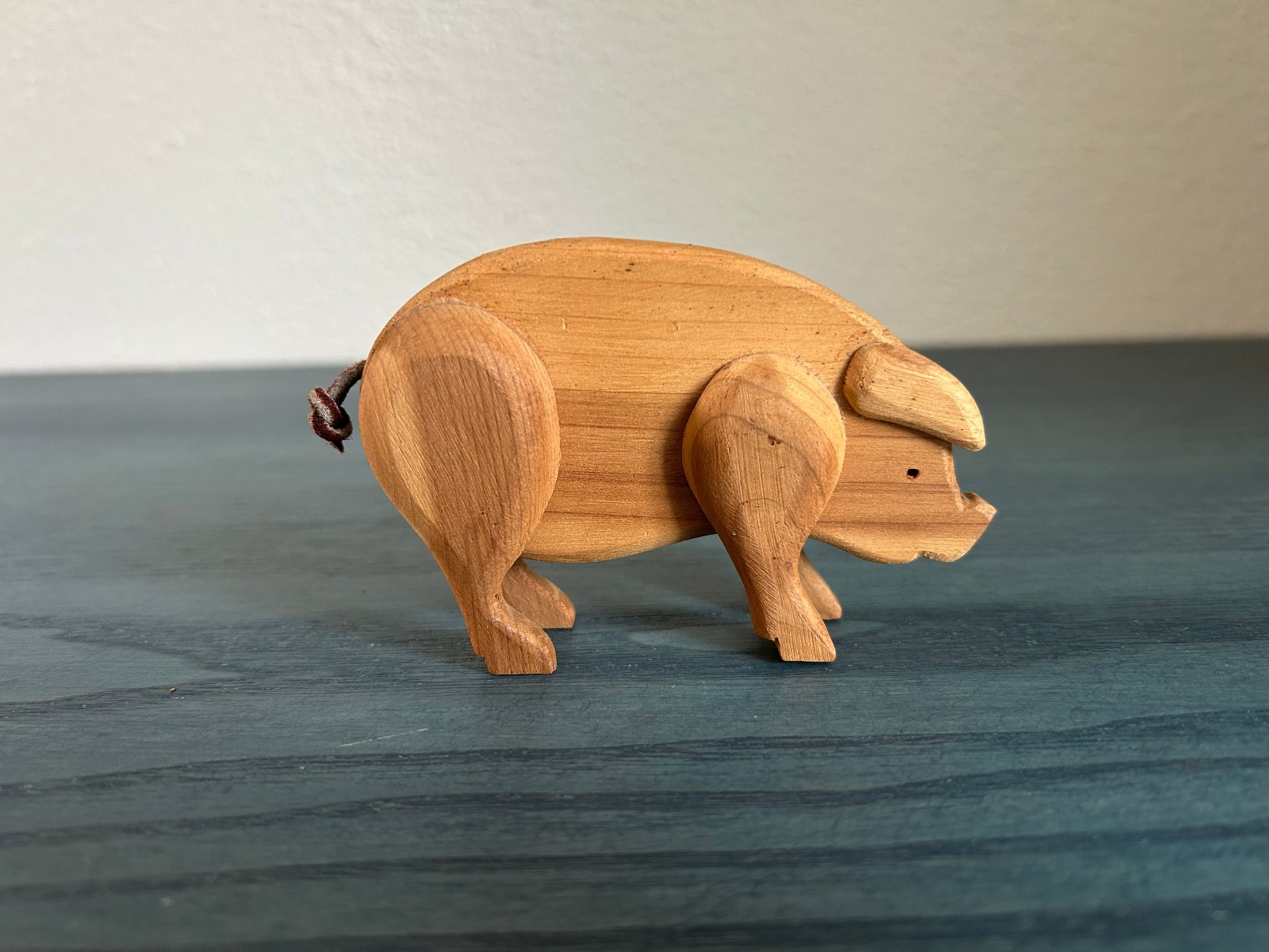 Vintage Hand Carved Wooden Pig Figurine Cedar Rustic Farmhouse Artisan Crafted