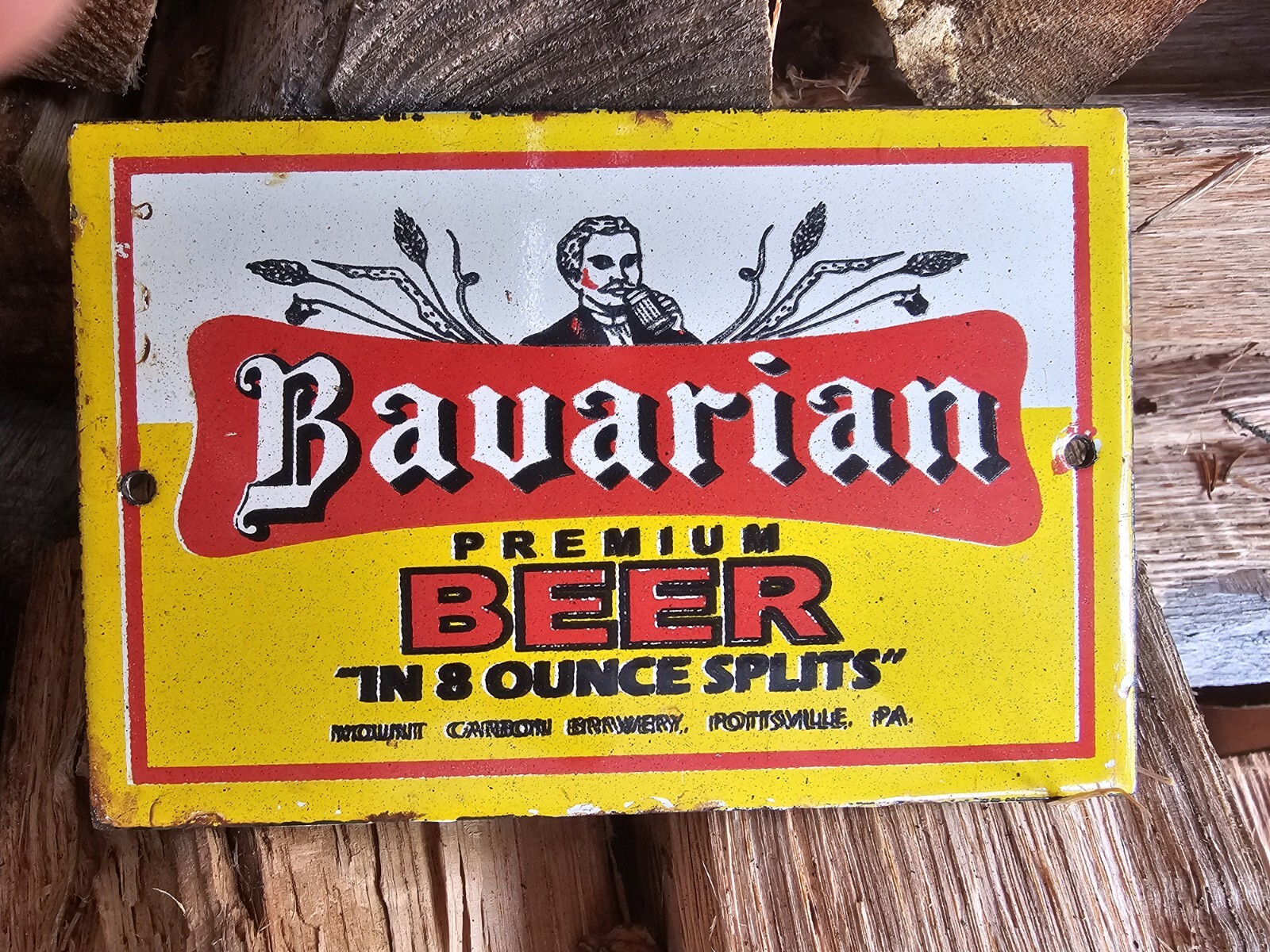1955 VINTAGE BAVARIAN PREMIUM BEER IN 8 OUNCE SPLITS PORCELAIN ENAMEL SIGN 