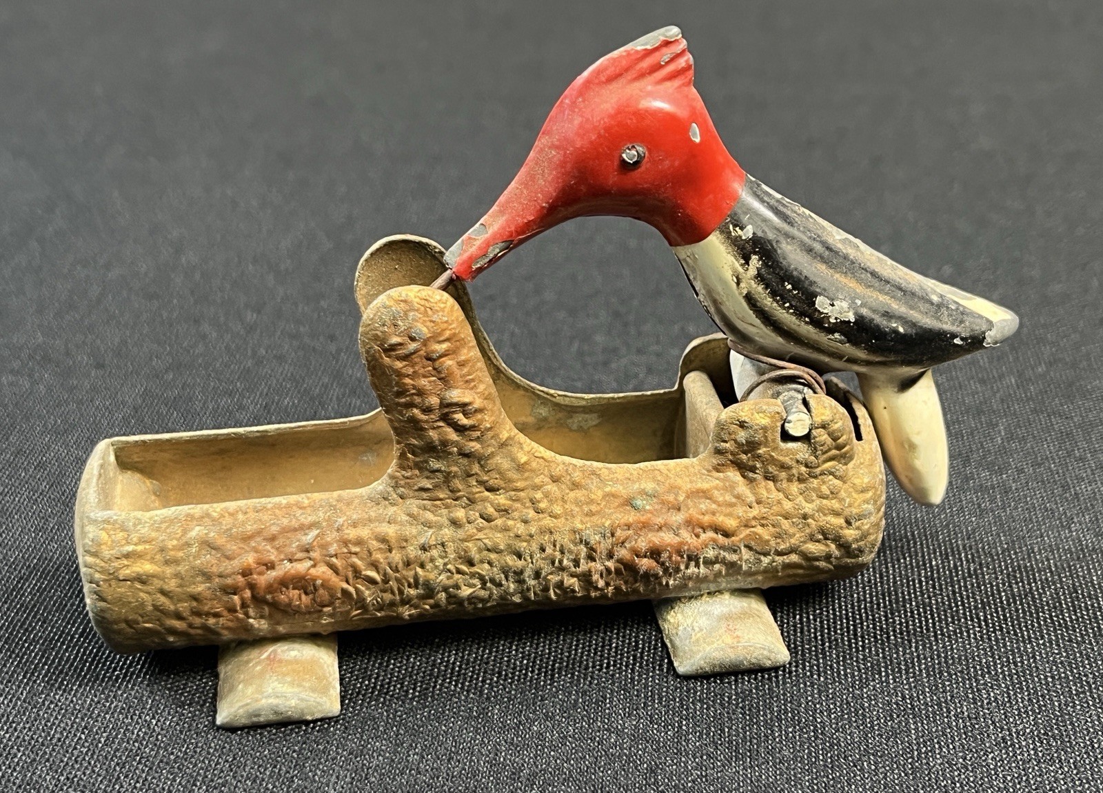 Vintage c.1950s Cast Metal Woodpecker Mechanical Toothpick Holder Dispenser