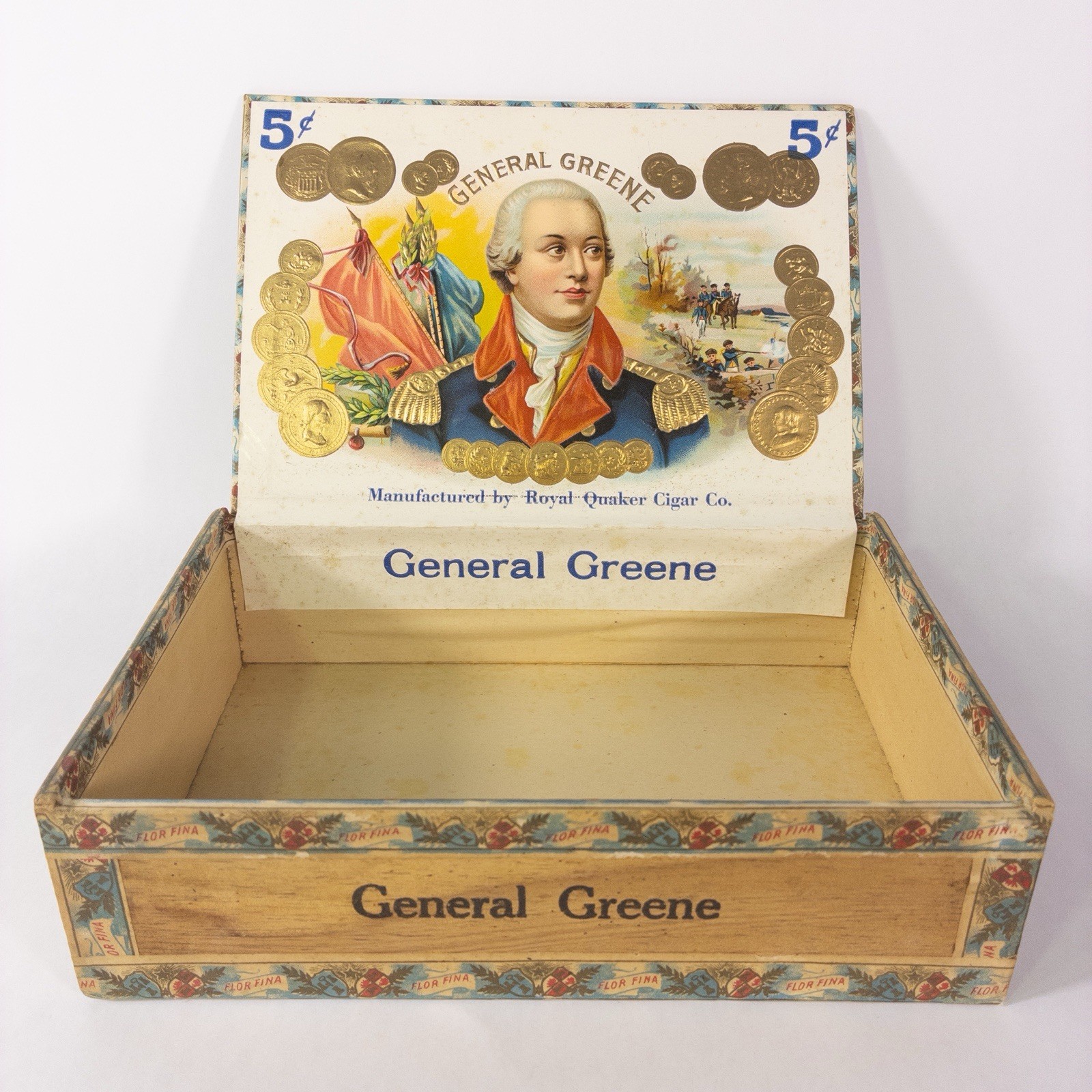 Vintage 19th C. General Nathanael Greene Wooden Cigar Box Revolutionary War Rare