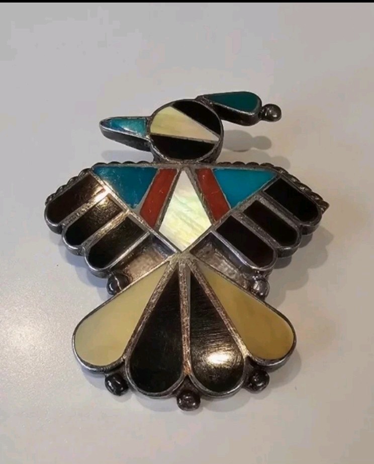 Vintage Signed Irvin Edaakie Zuni Pueblo Sterling Thunderbird Pendant