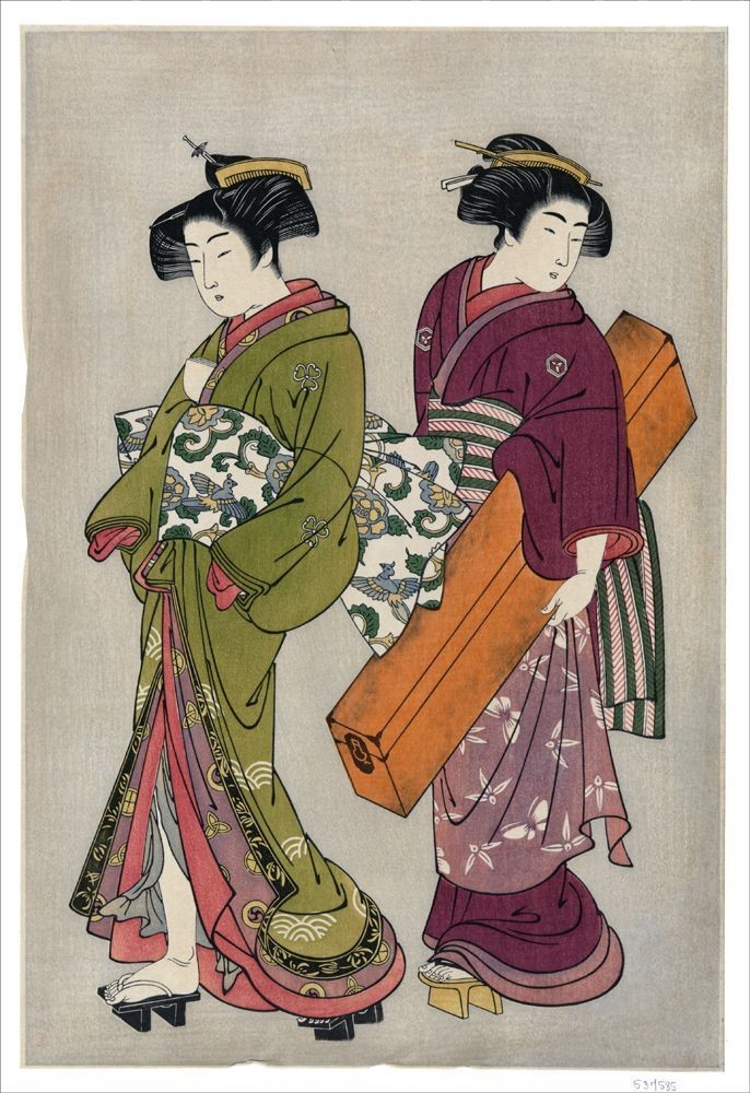 Kitao Shigemasa Geisha and Hakoya Approx. 38 x 26 cm Small size Reproduction