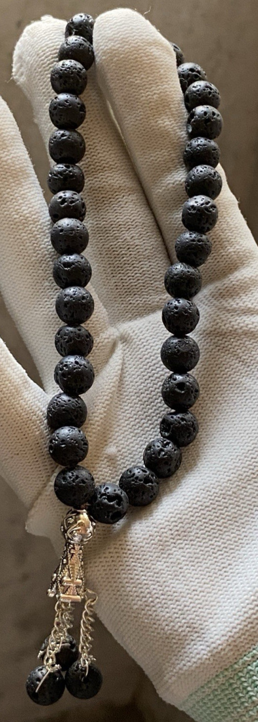 Genuine 8mm Black Lava Stone 33 Beads Tasbih Misbaha Islamic Prayer Beads Rosary