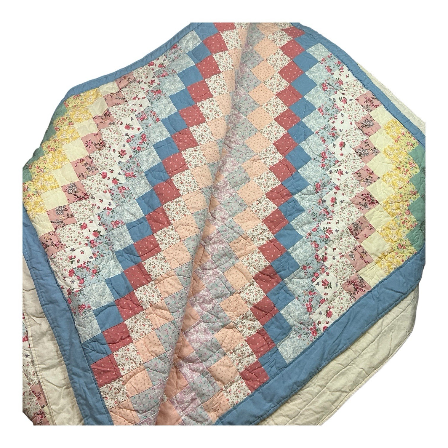 Vintage trip around the world Patchwork Quilt 65 x 83 USA made