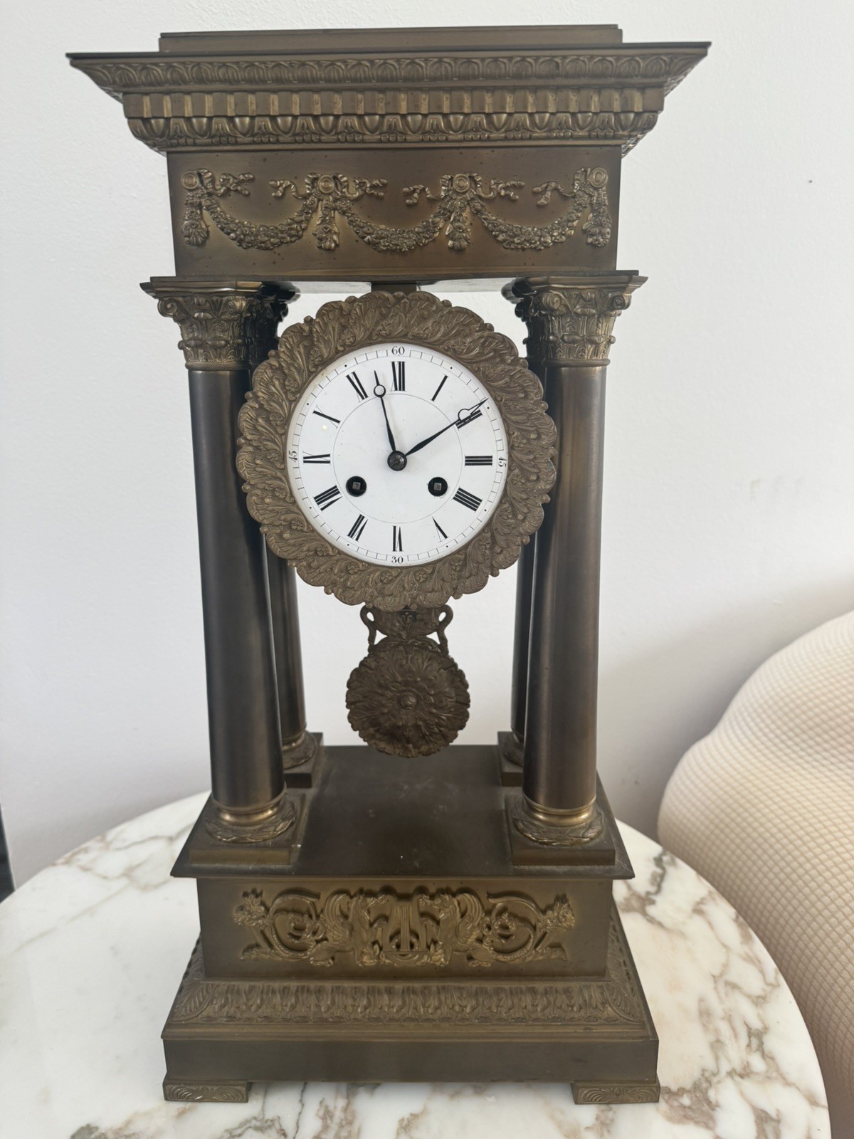 Antique Early 19th Century French Gilt Bronze Portico Mantel Clock