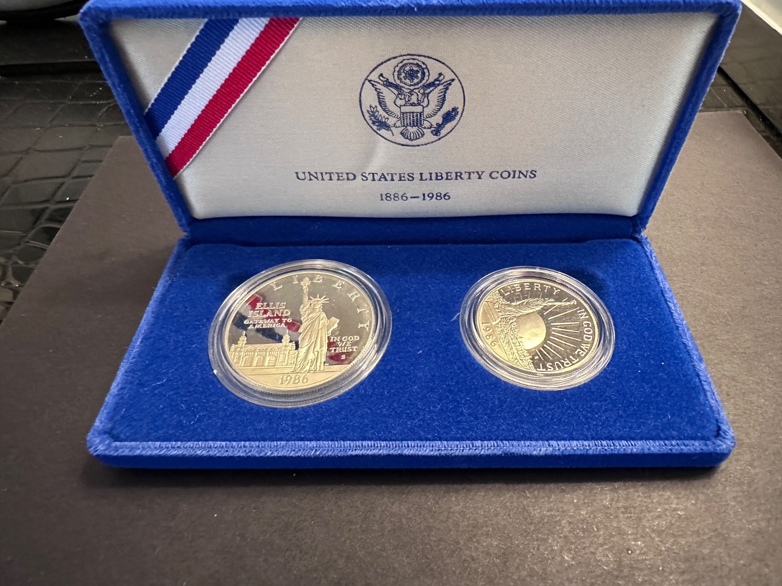2- 1886-1986 Silver US Liberty Coin Set Ellis Island 1 Dollar / Half Dollar COA
