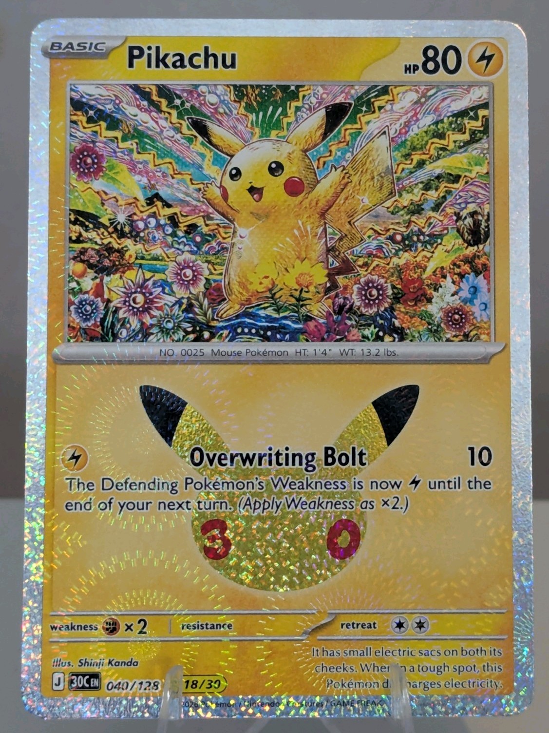 Pokemon TCG Pikachu 040/128 (18/30) 30th Celebration Holo English Shinji Kanda