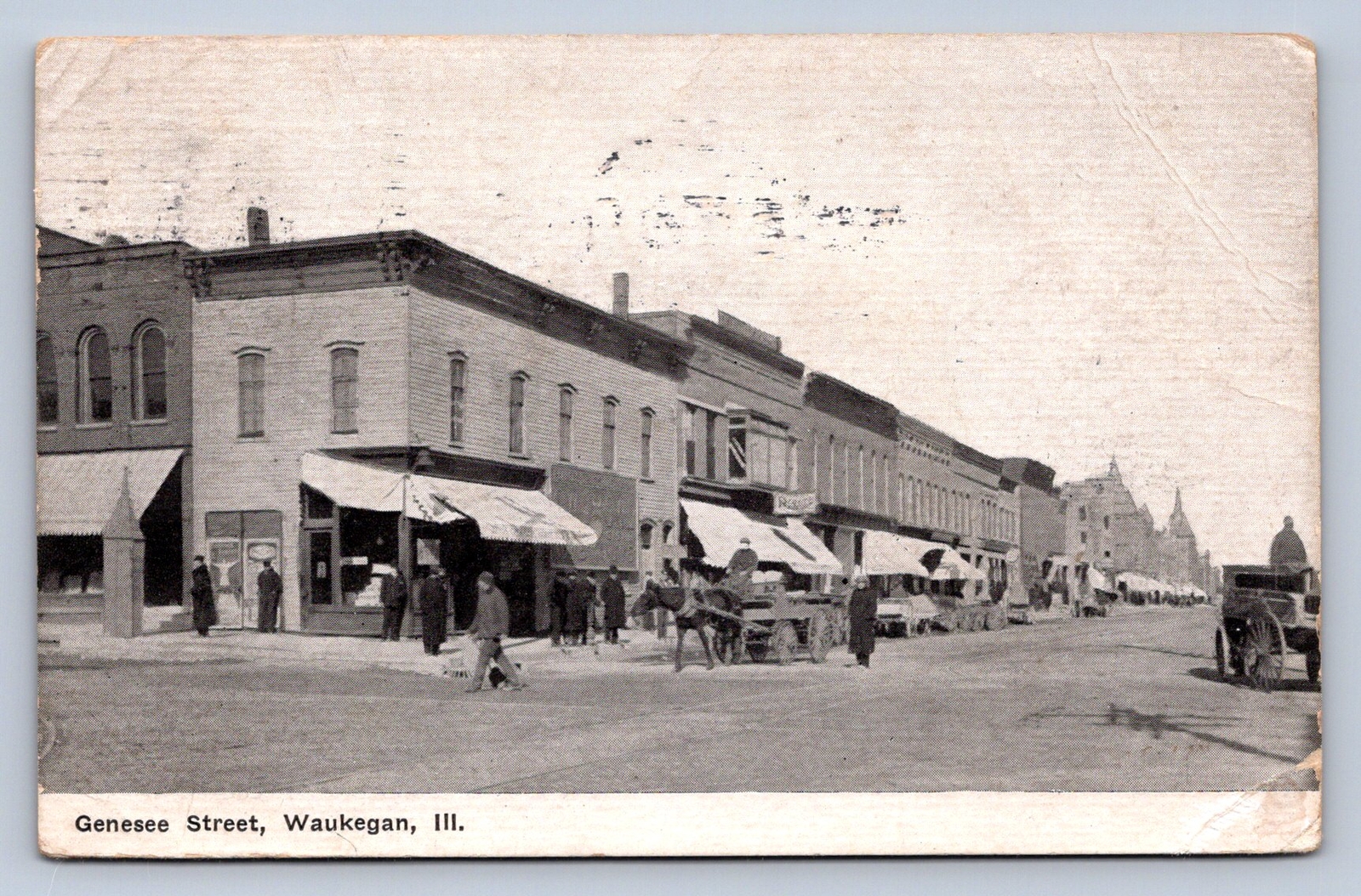 K7/ Waukegan Illinois Postcard c1910 Genesee Street Stores 645
