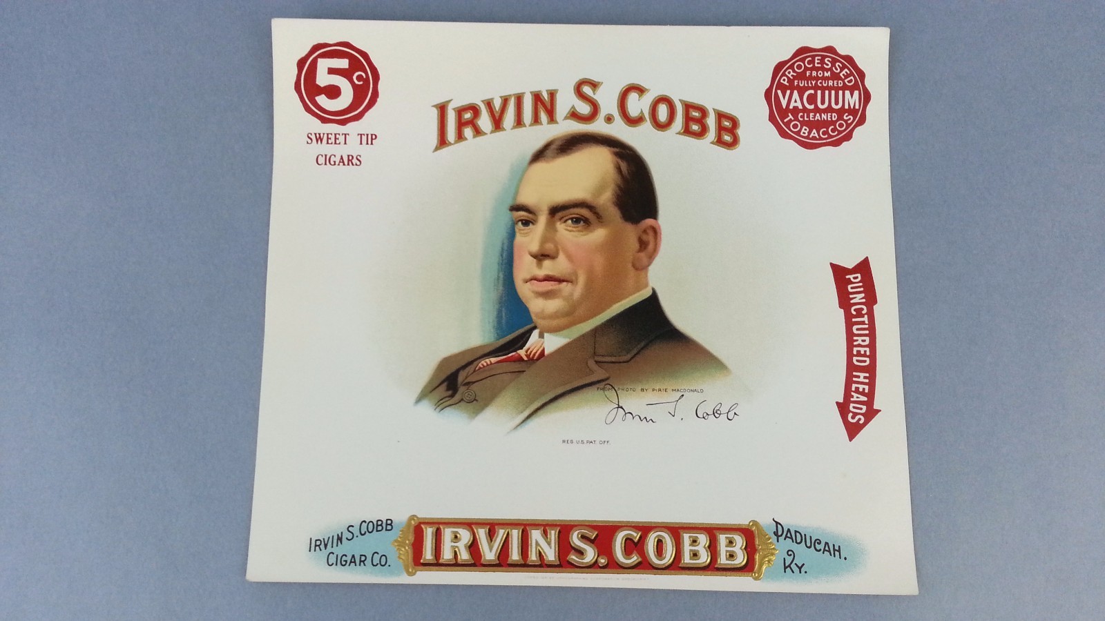10 Original Vintage  IRVIN S COBB INNER Cigar Box Crate 5 Cent Paper Label 