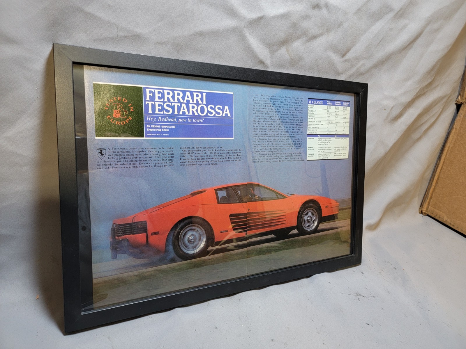 1985 FERRARI TESTAROSSA ORIGINAL ARTICLE FRAMED