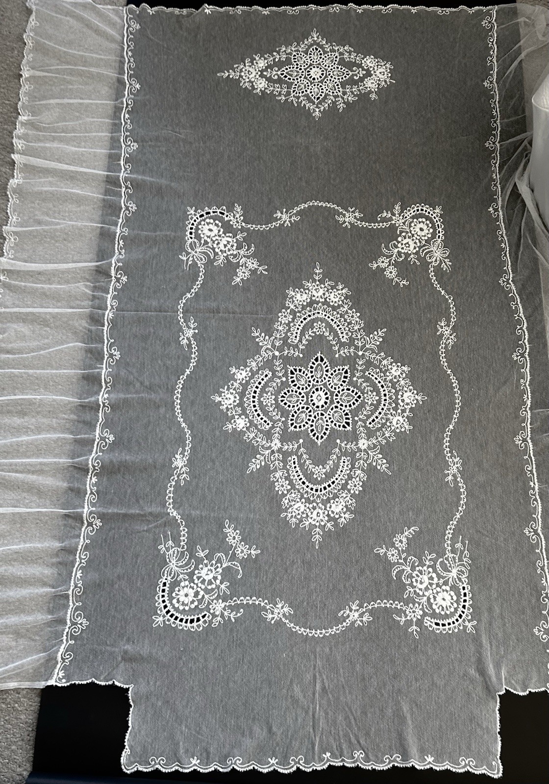 Antique 1920s tambour lace full/queen net bedspread. Great condition.