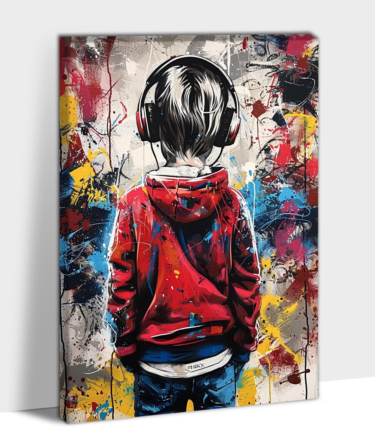 Meetmuses Banksy Street Pop Canvas Prints Red Boy Graffiti Framed 18x24 Inch