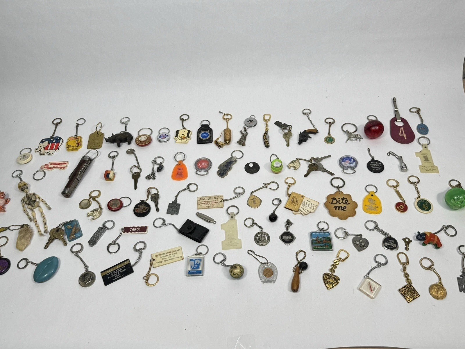 Vintage Keychain Lot 78 Pc Advertising Novelty Ford Coin Knife Lucky Foot