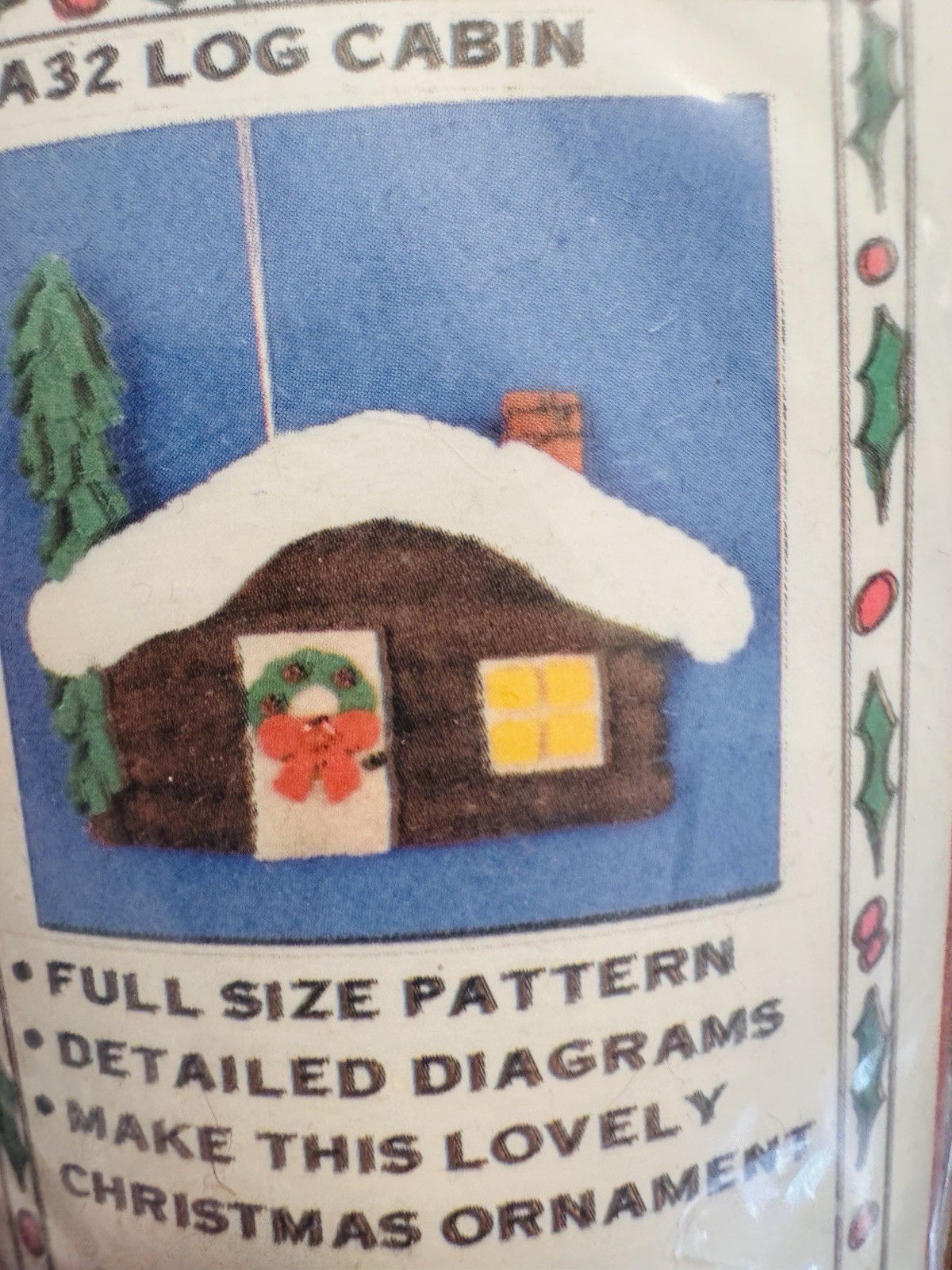 VTG Felt Sequin Christmas Ornament KIT Bucilla Style SNOWY Log Cabin NEW Complet