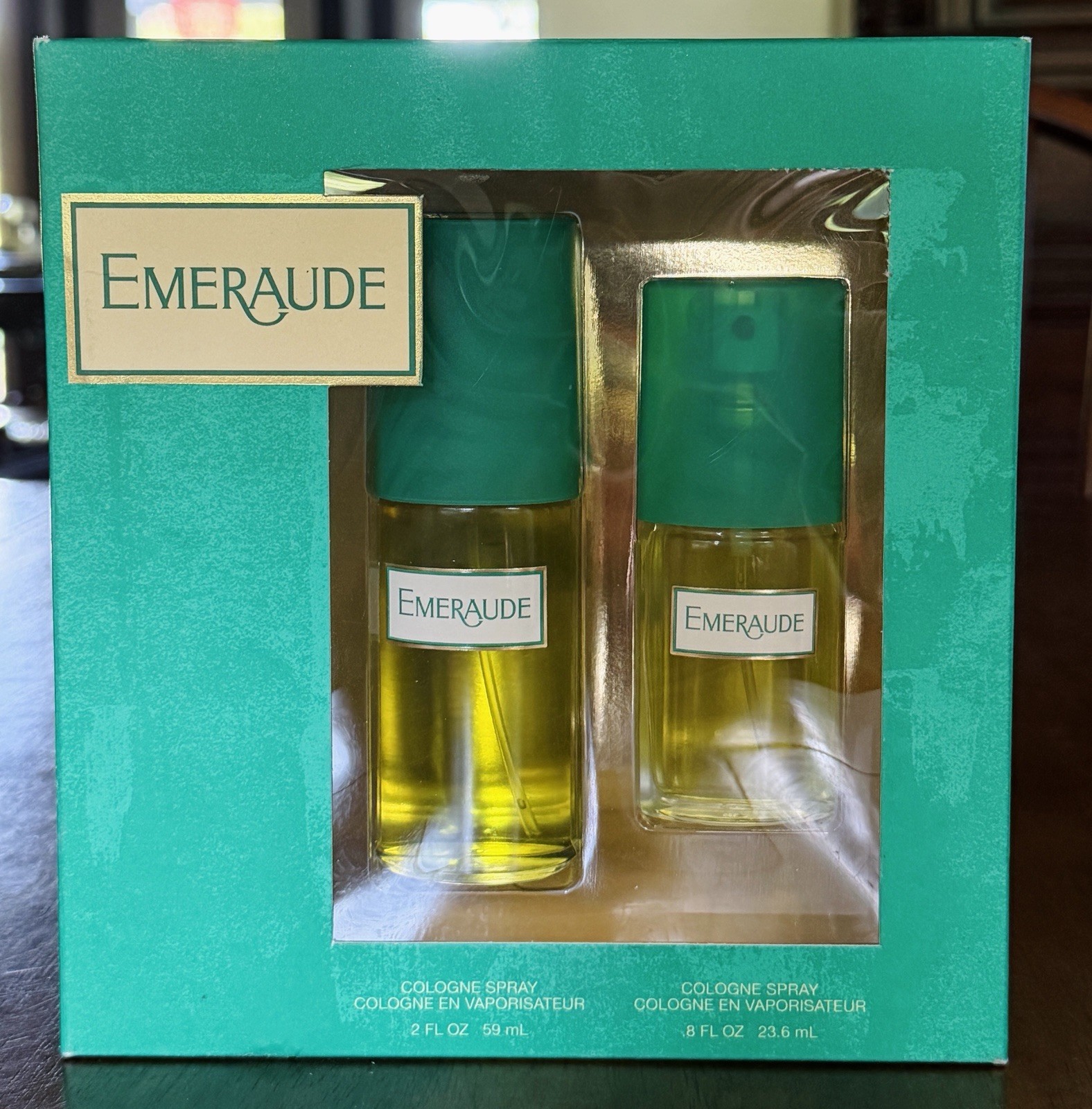 Vintage Coty Emeraude Fragrance Gift Set Cologne Spray 2oz + 0.8oz New