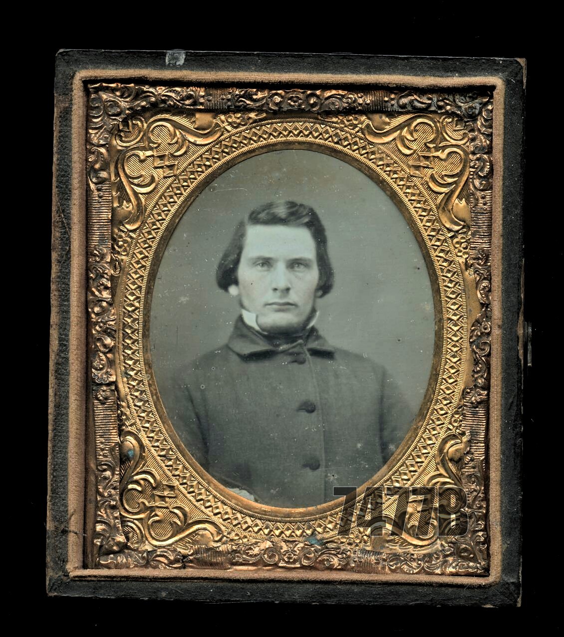 1/6 Daguerreotype Photo Handsome Young Man in Heavy Coat 1800s Men