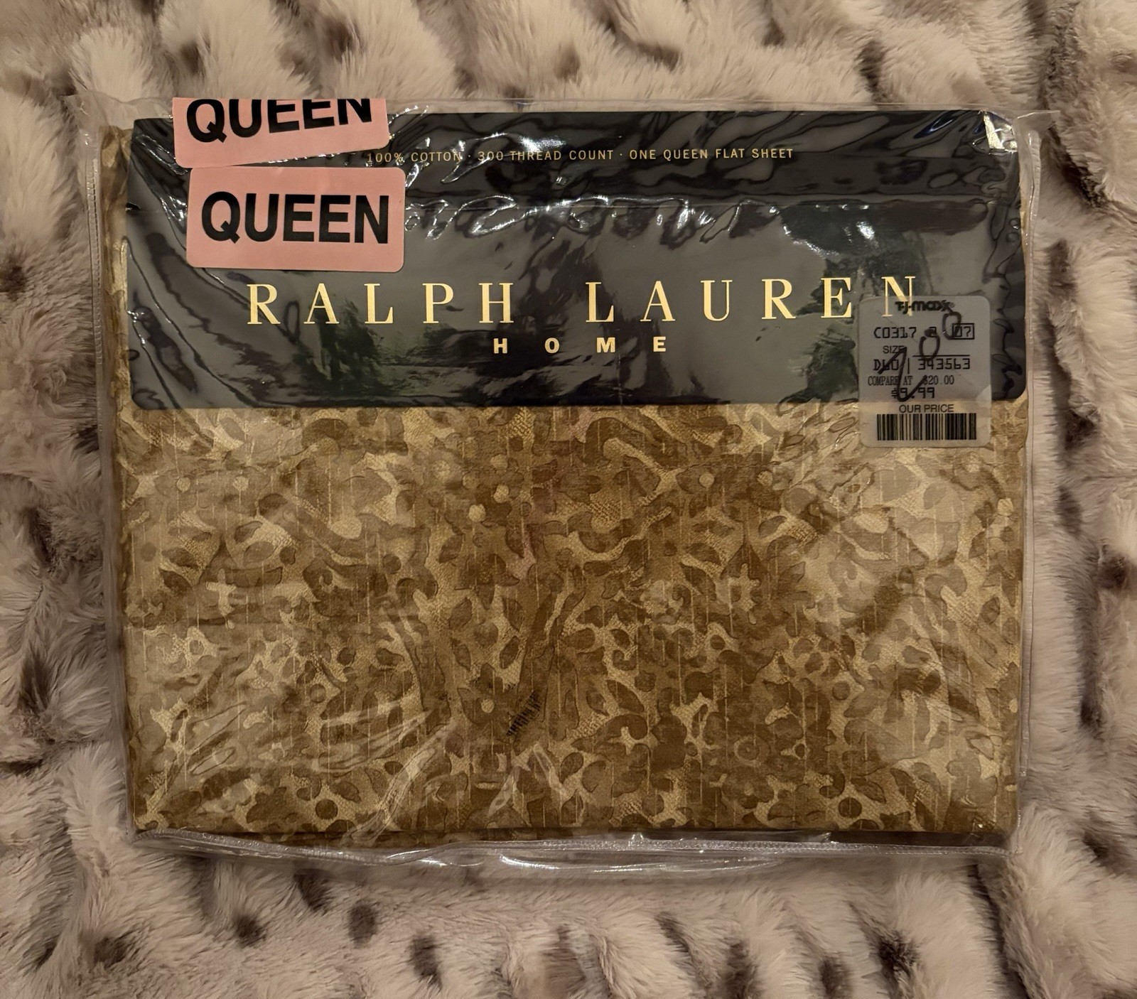 NEW Vintage Ralph Lauren Rossellini Neutral Queen Flat Sheet - New Old Stock
