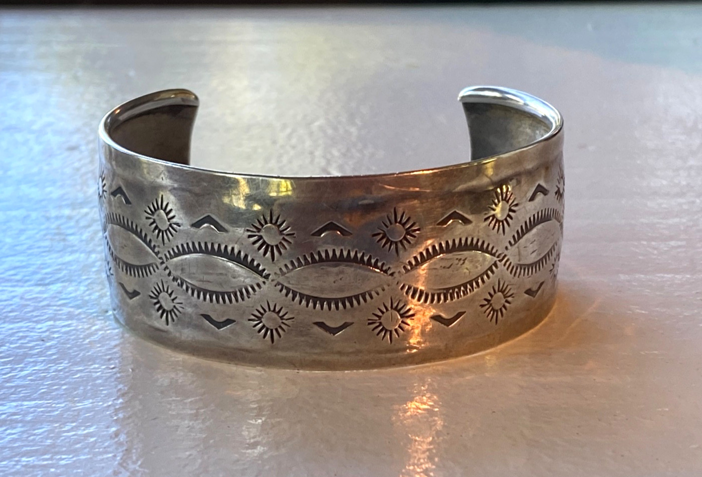 Very Old Navajo Sterling Silver Cuff Bracelet-Fine Old Tooling-Rare