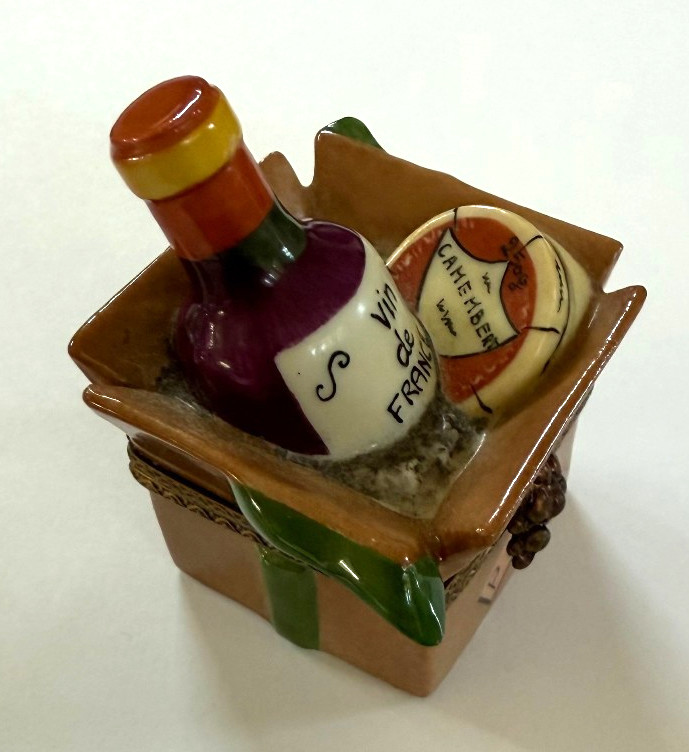 Authentic Vintage French Limoges Box - Cheese Wine Gift Basket Parcel